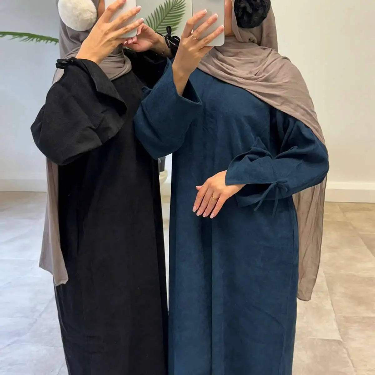 Elegant Bowknot Cuff Corduroy Abaya Dress for Women - Winter & Fall Long Sleeve Maxi Dress #24925 | Perfect for Modest Fashion, Prayer, and Special Occasions