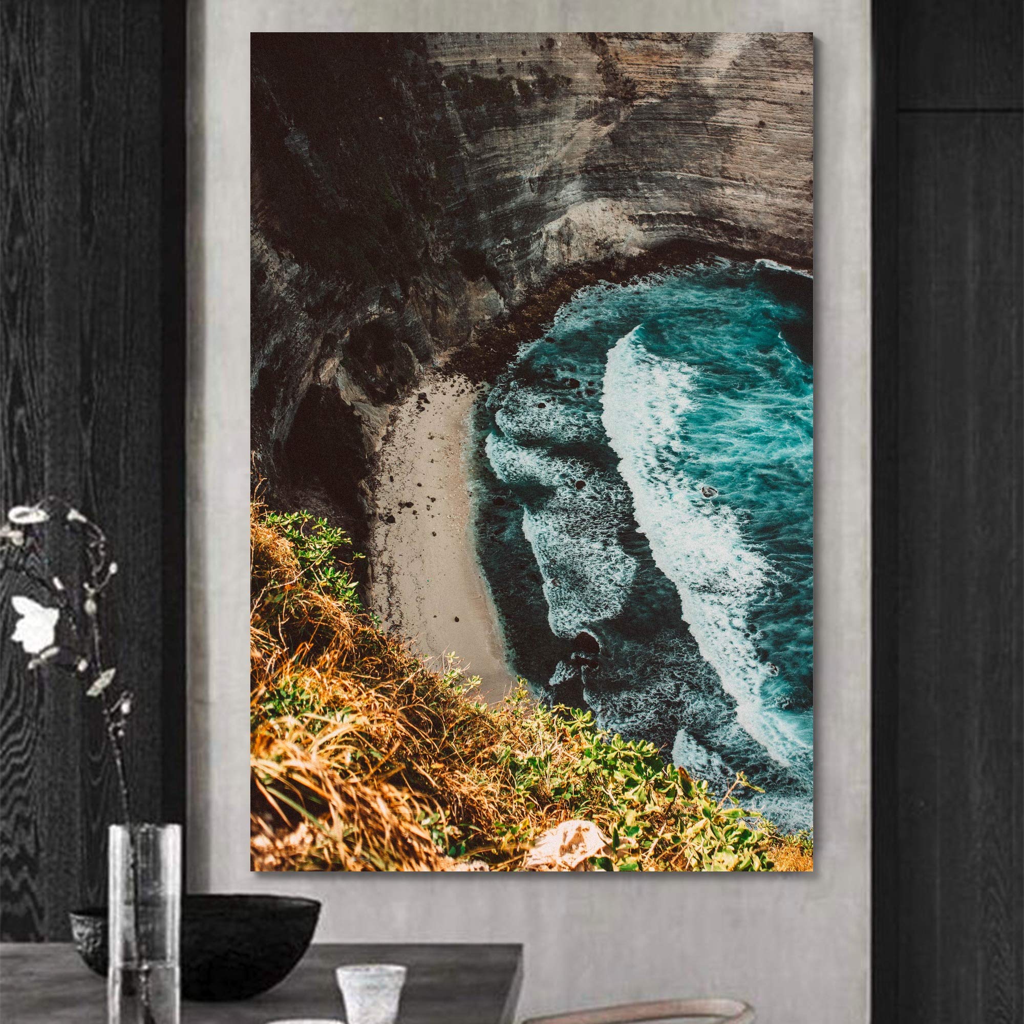 SIGNWIN 32x48 Inches Canvas Wall Art - Rocky Seas Beach Blue Coastal Photography for Relaxation & Calm | Perfect for Living Room, Bedroom & Office Decor