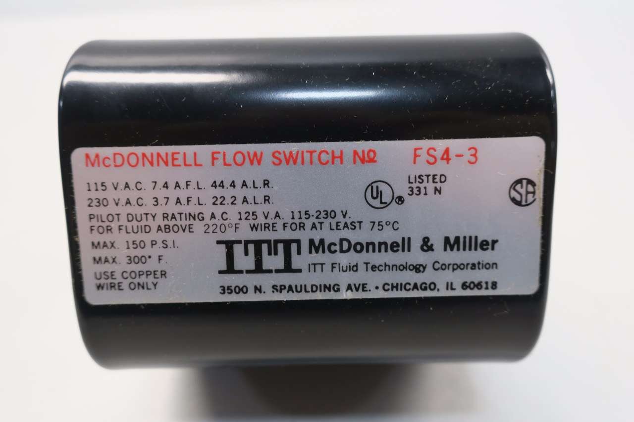 McDonnell & Miller ITT FS4-3 114400 Liquid Flow Switch 115/230V AC (D539892) - Ideal for HVAC Systems, Water Treatment & Industrial Applications