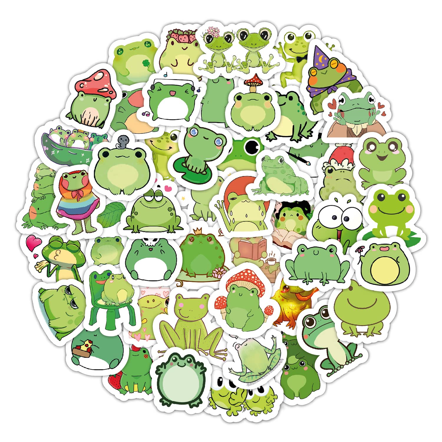 BulbaCraft Kawaii Frogs Stickers Set - 50 Pcs Cute Green & White Vinyl Decals for Kids | Waterproof, Scratch Resistant | Perfect for Water Bottles, Laptops, Scrapbooks, Journals & DIY Crafts | Fun Frog-Themed Decorations for School, Home & Office Use