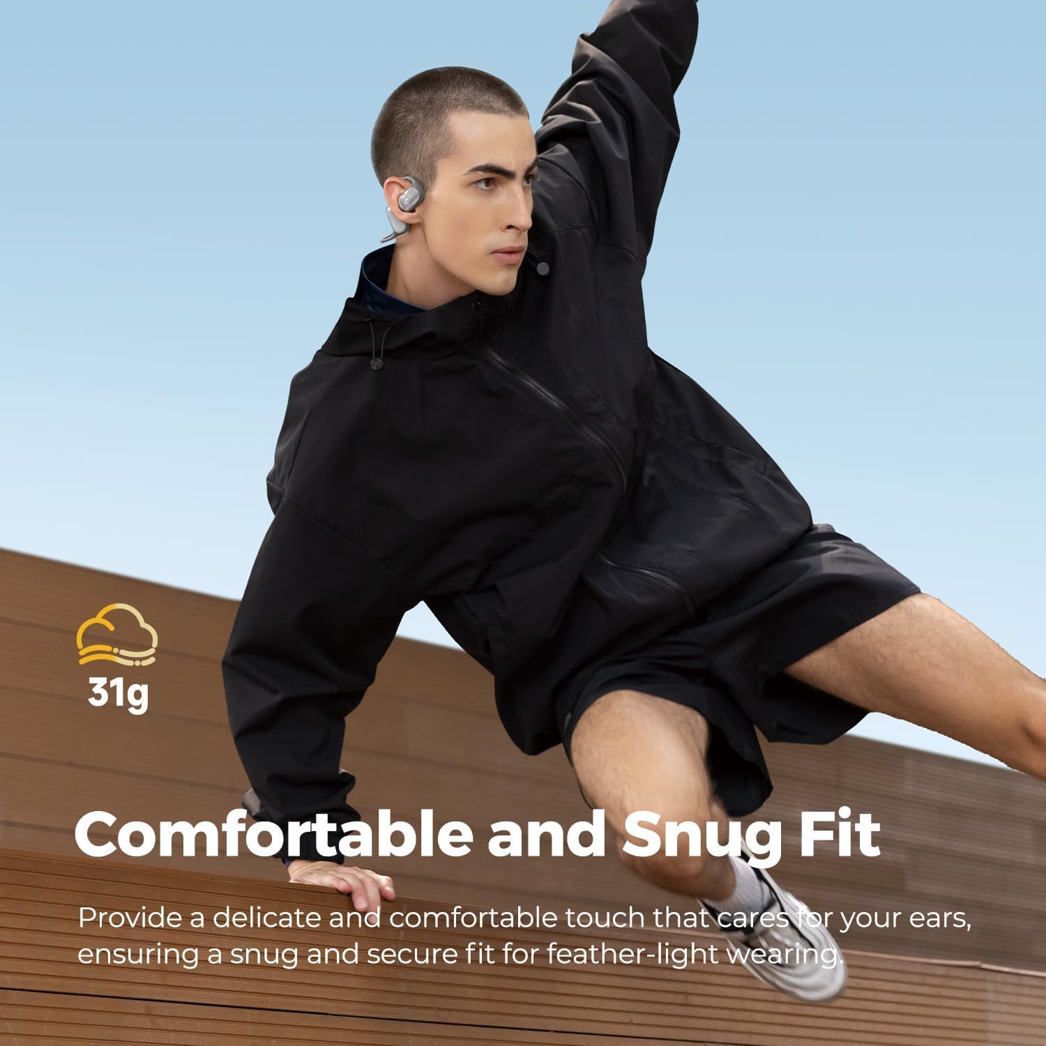 SoundPEATS RunFree Air Conduction Wireless Earbuds - Bluetooth 5.3 Open-Ear Headphones, IPX4 Sweatproof, 16.2mm Driver, 4 Mics, 14H Battery, Low Latency Game Mode - Perfect for Running, Gym Workouts & Outdoor Sports