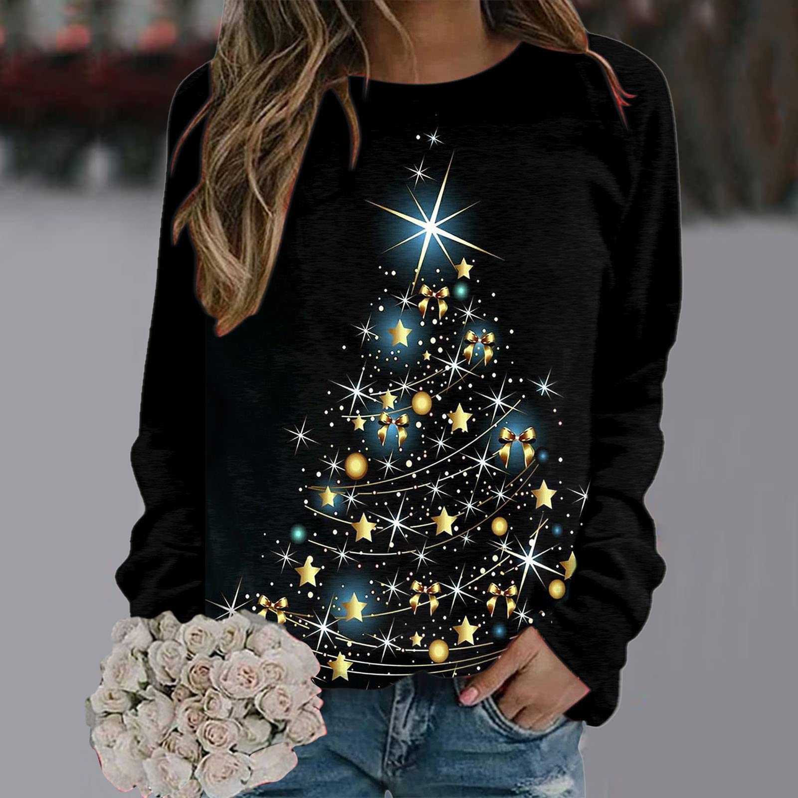 Women's Christmas Print Sweatshirt - Oversized Winter Pullover for Casual Wear
