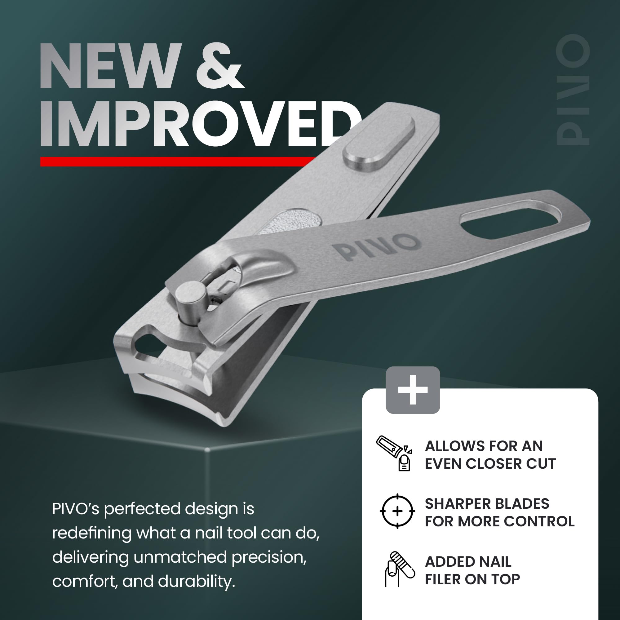 PIVO Professional Nail Clipper & Scissor Hybrid - Ultra Sharp Curved Fingernail Trimmer for Women & Men - Perfect for Manicure, Pedicure and Home Nail Care - Easy to Use Salon Quality Nail Cutter for Daily Grooming
