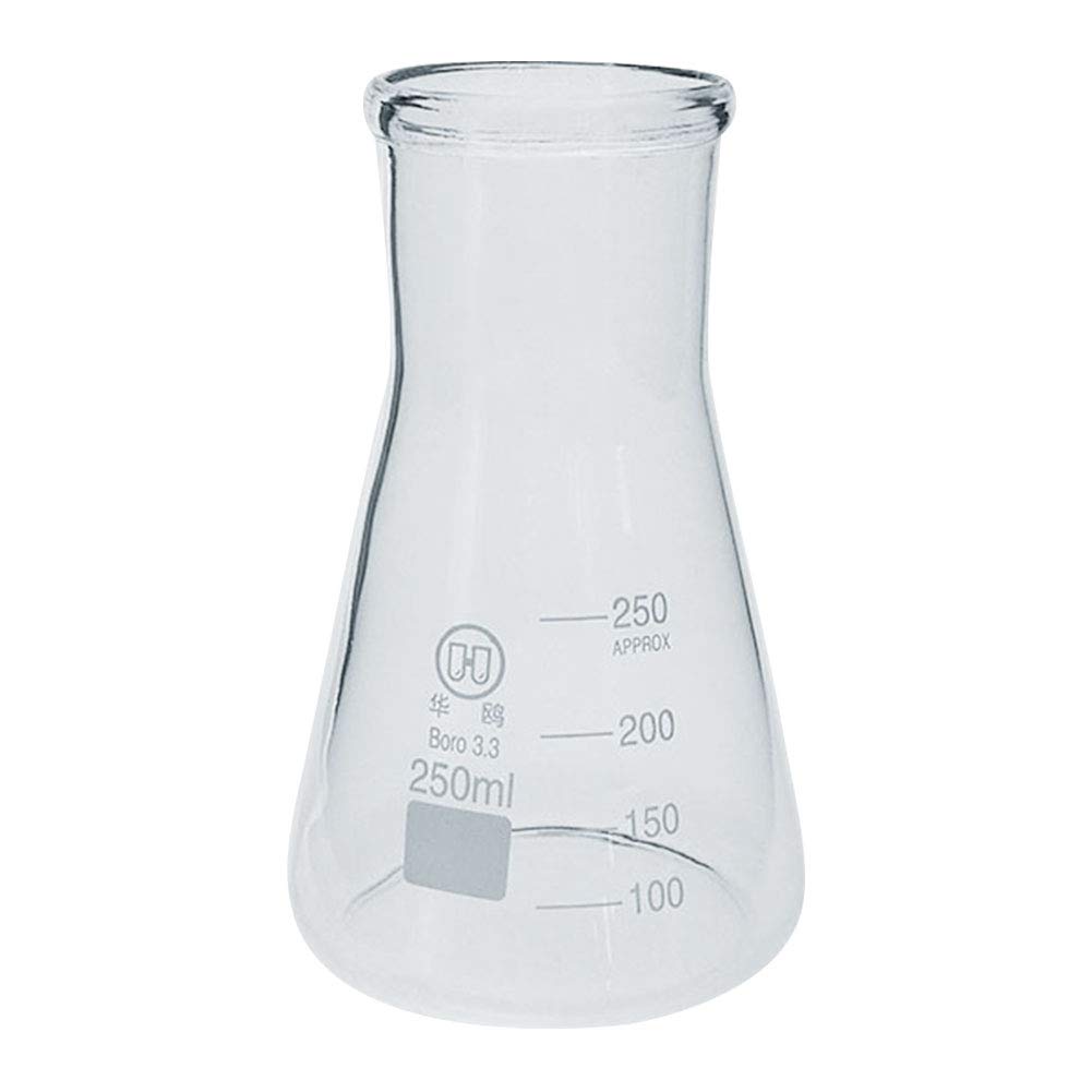 Premium 250ml Borosilicate Glass Erlenmeyer Flask with Wide Neck & Heavy Duty Rim - 42mm ID / 50mm OD - Lab Grade 3.3 Glass - Pack of 12 - Ideal for Chemistry Experiments, School Labs & Scientific Research