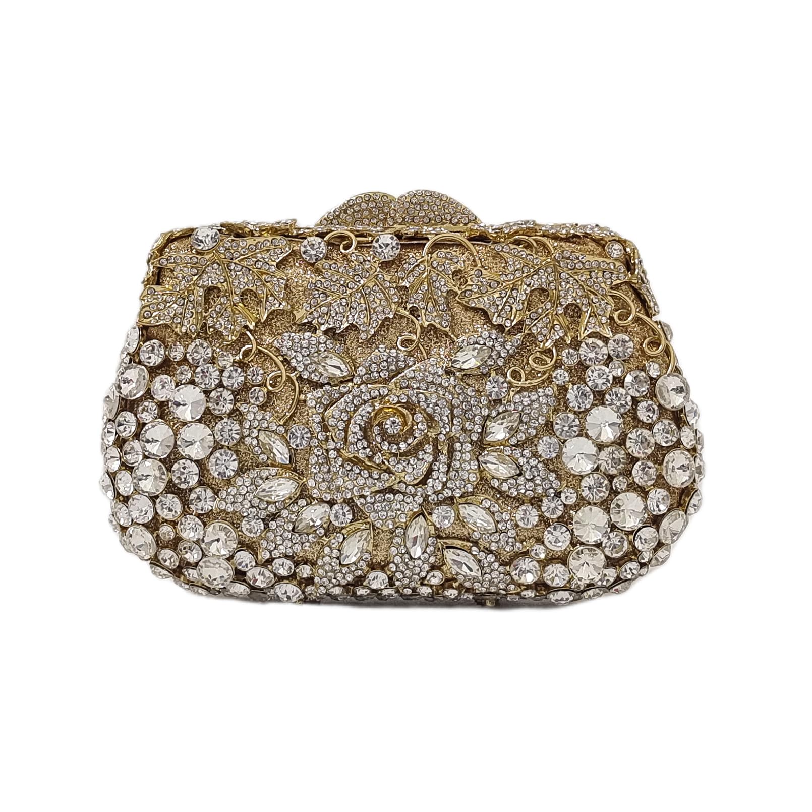 Elegant Rose Crystal Clutch Evening Bag for Women - Rhinestone Floral Wedding Purse for Bridal Party, Prom & Formal Events | Perfect for Weddings, Galas, and Special Occasions
