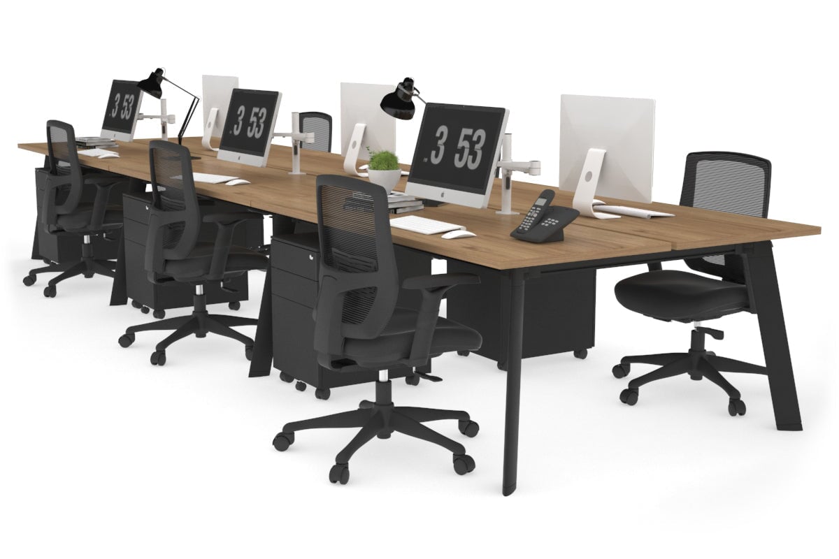 6-Person Workstation with Black Frame - 1400L x 700W Office Desk for Team Collaboration & Open Workspaces