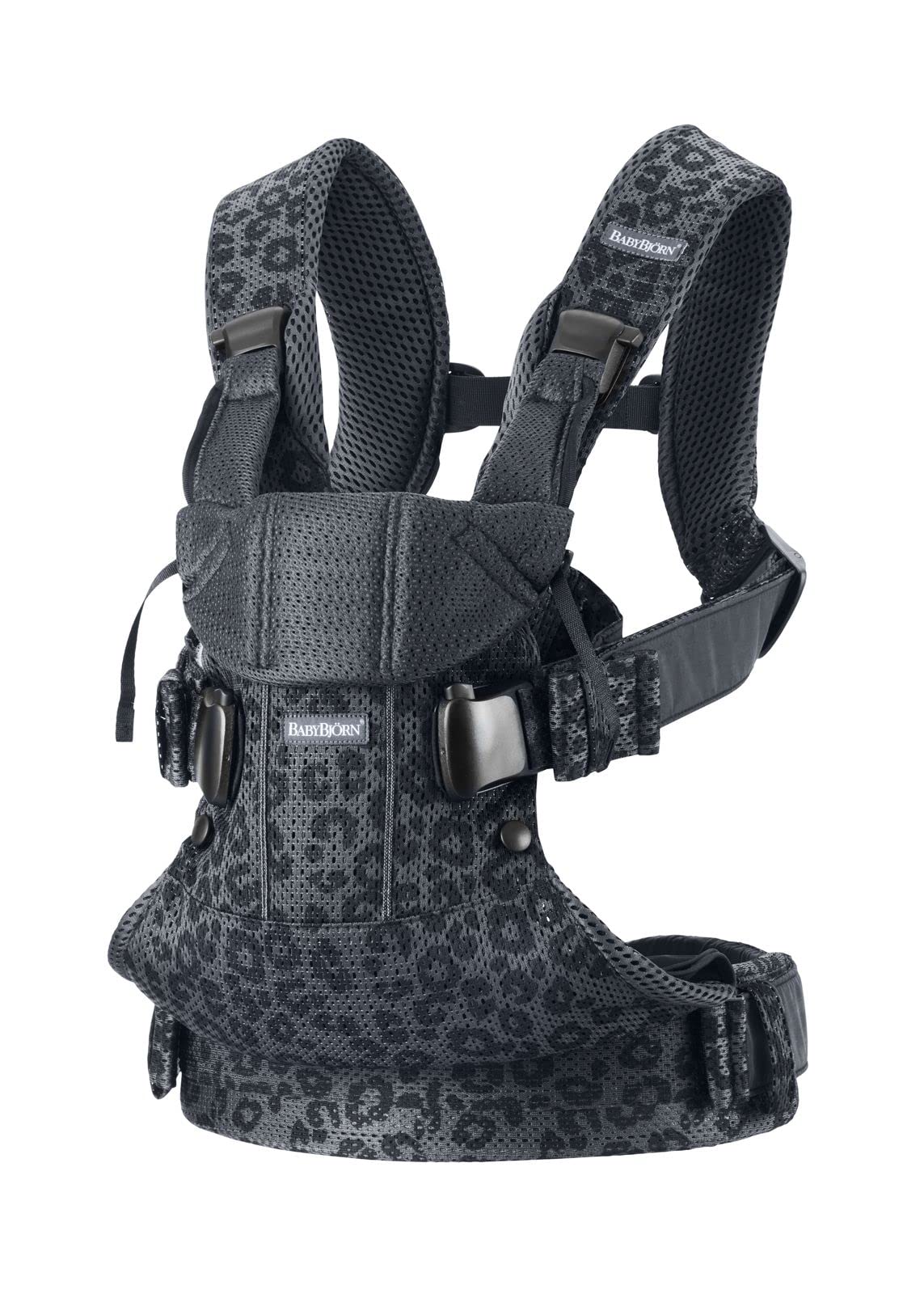 BabyBjörn Baby Carrier One Air - Breathable 3D Mesh Infant Carrier, Ergonomic Design for Newborn to Toddler (Anthracite/Leopard Print) - Perfect for Hiking, Shopping & Everyday Parenting