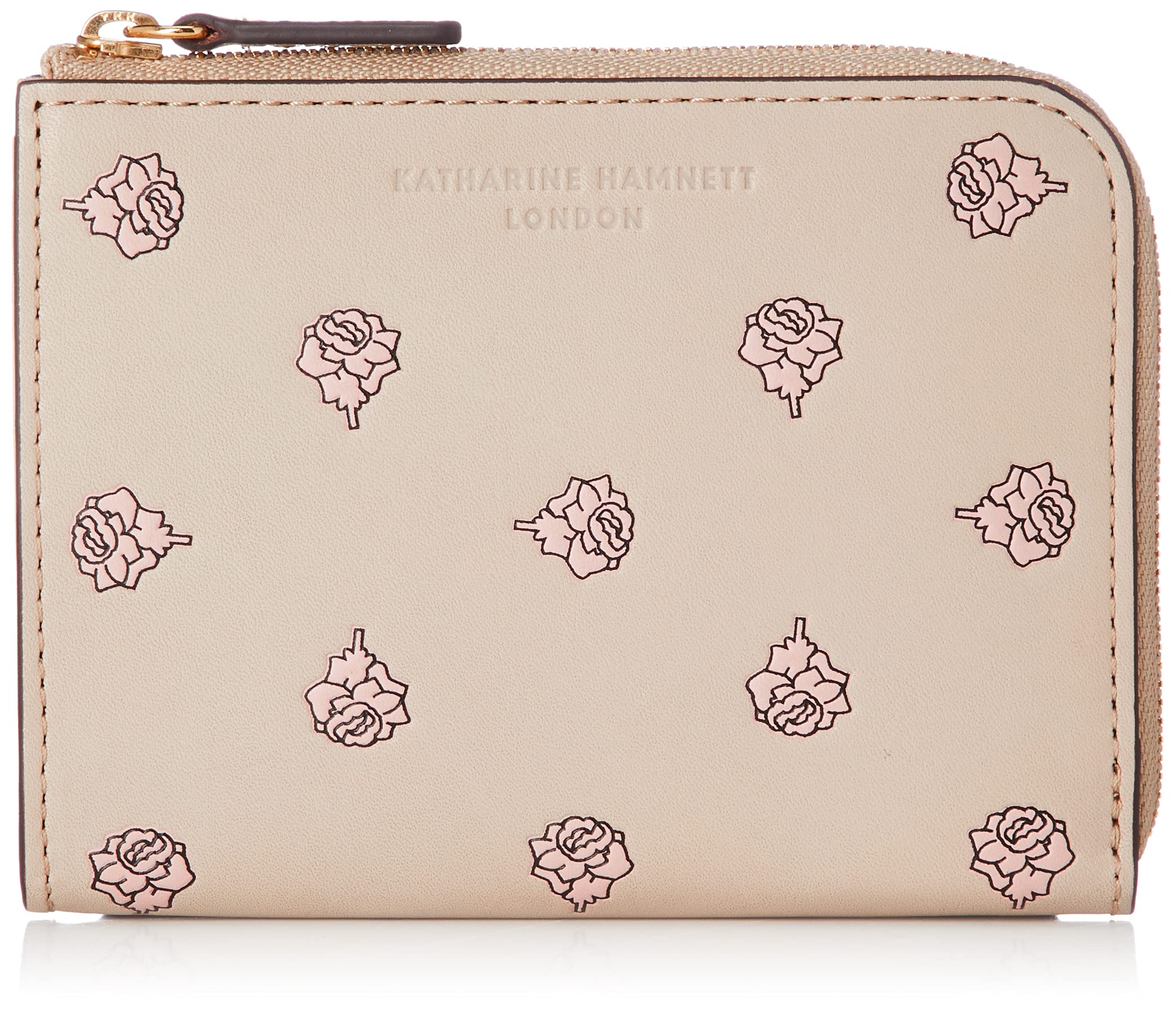 KATHARINE HAMNETT LONDON Women's Bi-Fold Zipper Mini Wallet - Compact Leather Card Holder for Everyday Use, Travel & Shopping