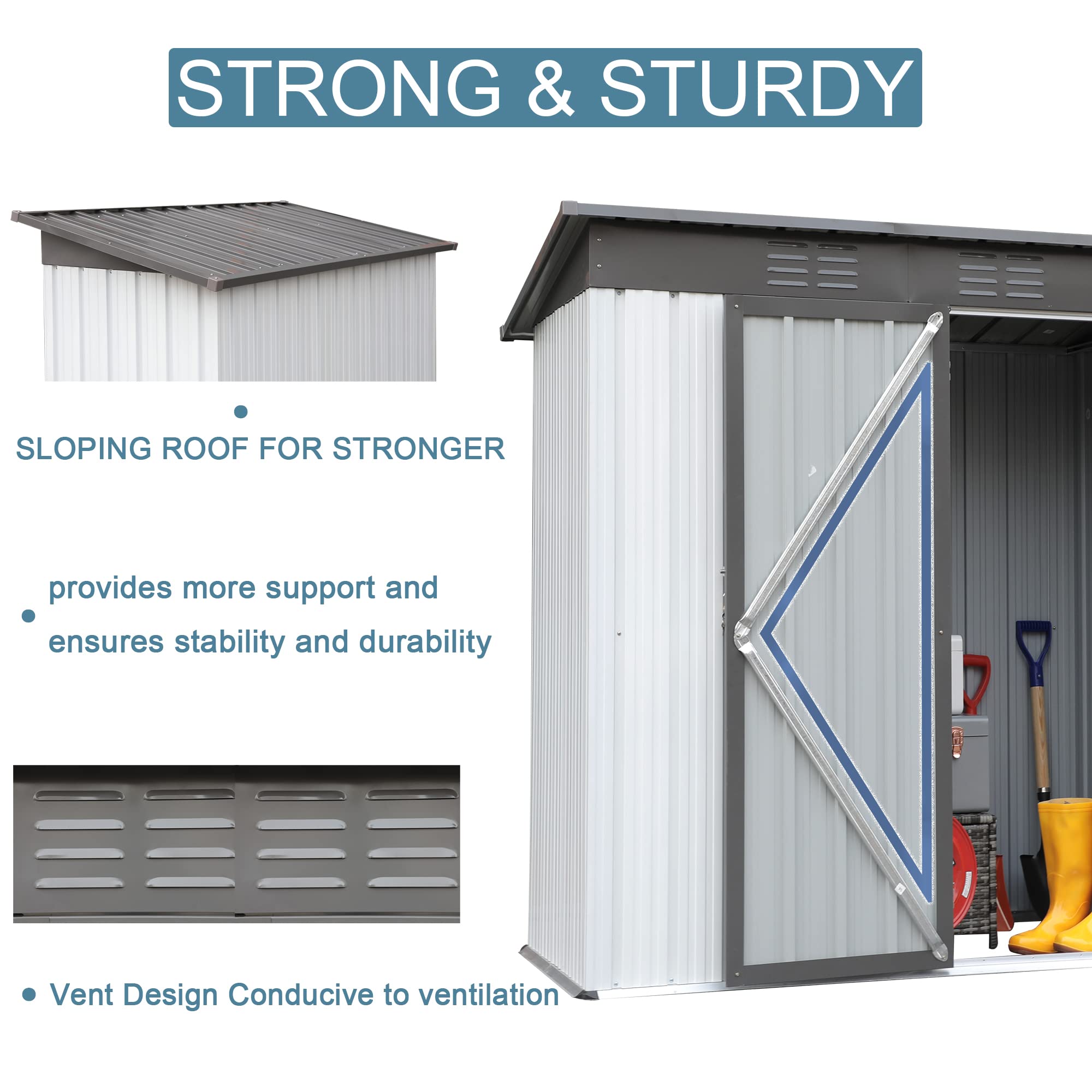 5 x 3ft Outdoor Metal Storage Shed with Lockable Doors - Sun Protection & Waterproof Tool Shed for Garden, Patio, Lawn & Backyard Organization (Gray) - Perfect for Storing Lawn Mowers, Gardening Tools & Outdoor Equipment