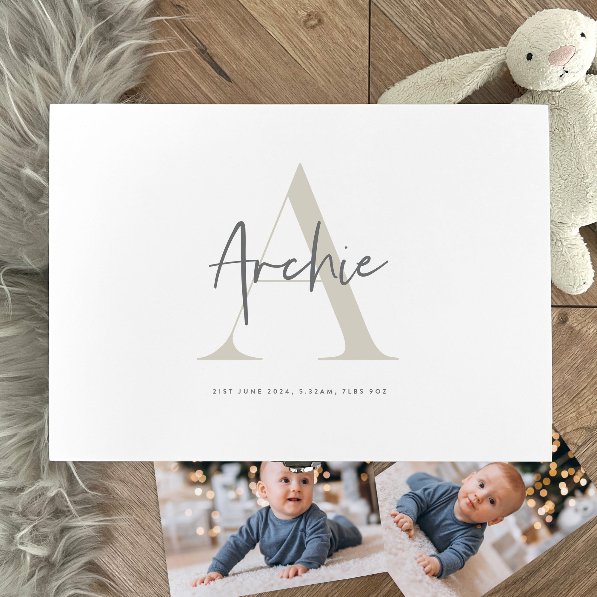 Personalized Baby Keepsake Memory Box - Custom Name & Initial Engraved White Wooden Gift Box for Newborns, 3 Sizes (22cm, 27cm, 30cm) - Perfect for Christening Gifts, Baby Showers & First Birthday Presents