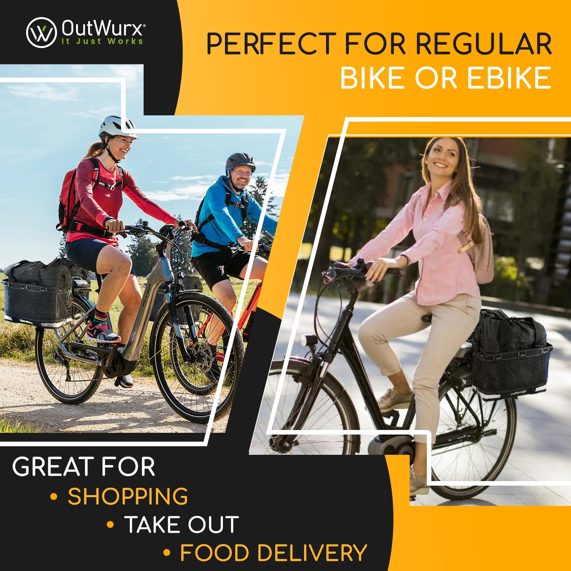 Waterproof Bike Panniers & Ebike Grocery Bags - 22.5L & 45L Detachable Rear Rack Baskets with Foldable Design - Quick Installation for Commuting, Shopping & Outdoor Adventures