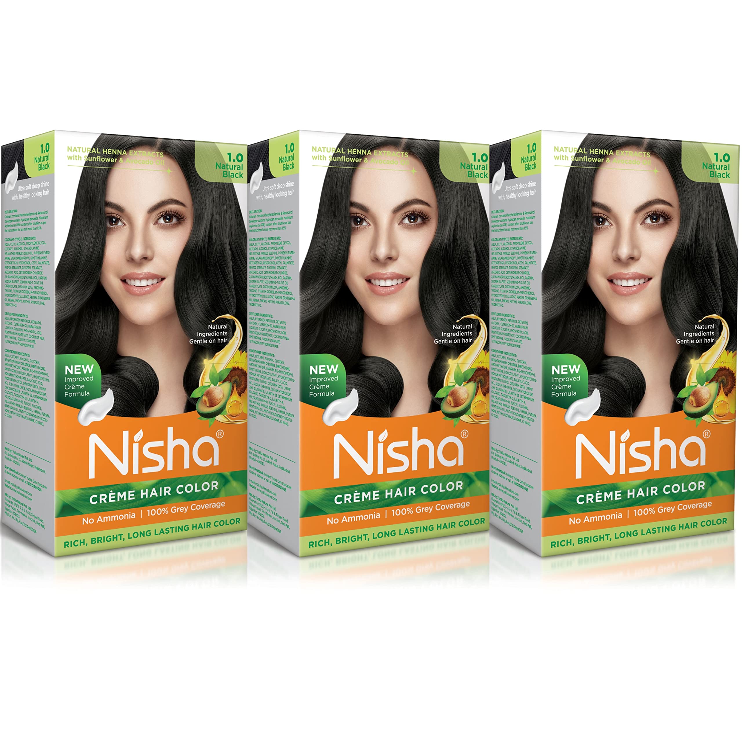 Nisha Creme Hair Color Natural Black 120g (Pack of 3) - Permanent Hair Dye for Women & Men, Ammonia-Free, Long-Lasting Black Hair Color - Perfect for At-Home Hair Coloring & Salon-Quality Results