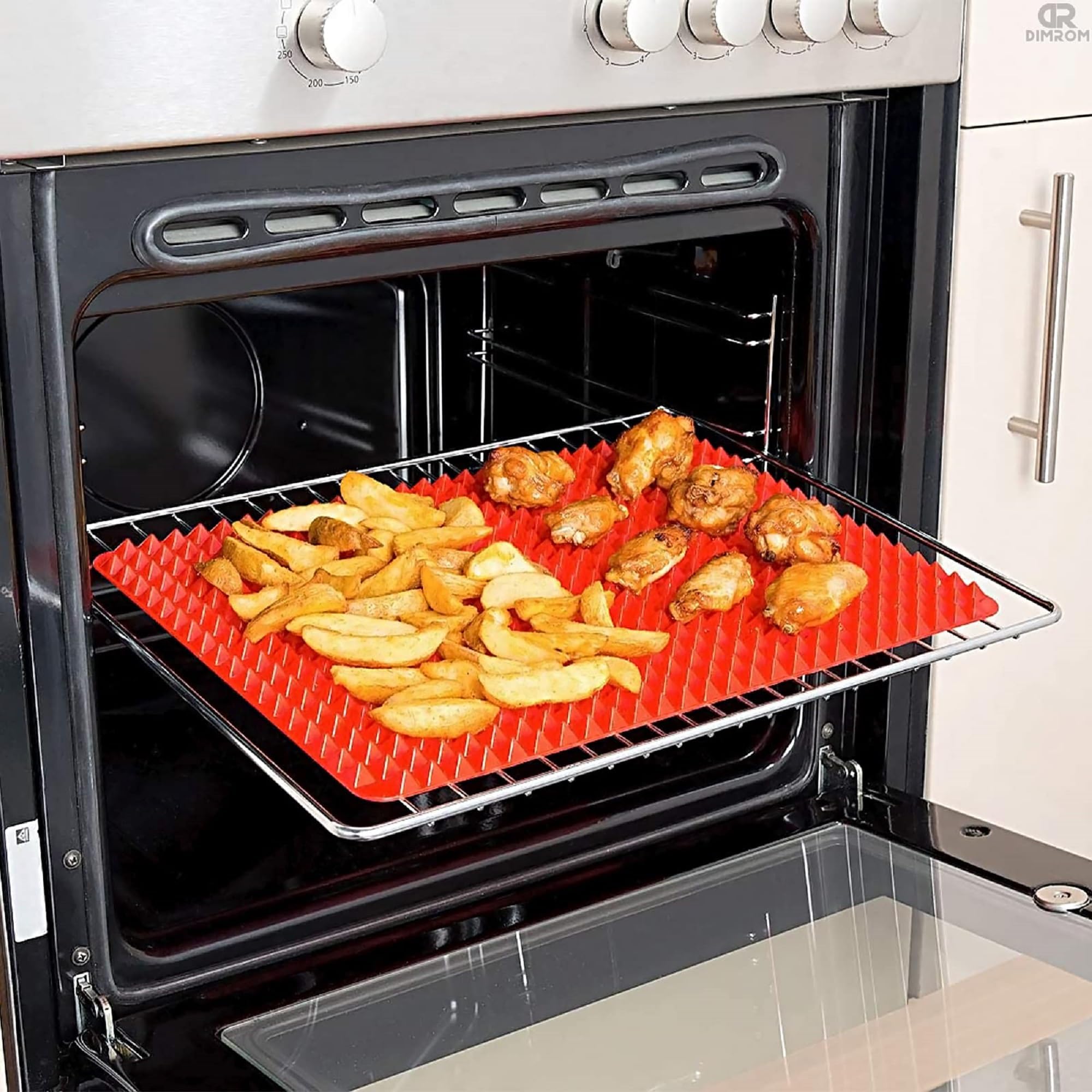 Non-Stick Silicone Baking Mat 16x11.5 Inches - Food Grade Oven & Microwave Safe Cooking Mat with Red Pyramid Design for Roasting, BBQ, Pastry Making - Fat Filtering, Flexible & Easy to Clean - Perfect for Baking Cookies, Roasting Vegetables & Cooking Bacon