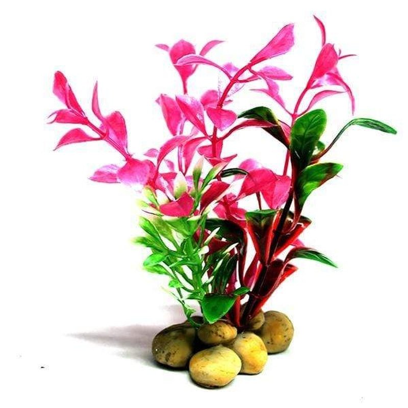 Aquatopia 10cm Pink Artificial Plant with Decorative Pebble Base - Perfect for Home, Office, and Aquarium Decor