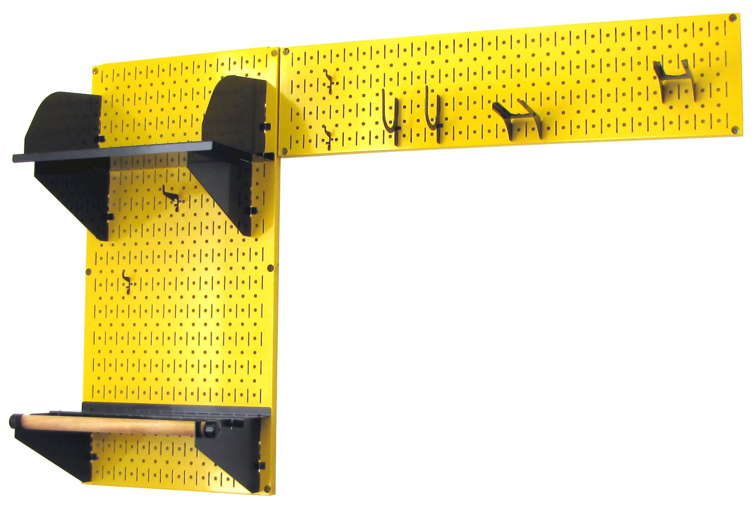 Wall Control Pegboard Garden Tool Organizer Kit - Heavy Duty Metal Pegboard Panel with Black Hooks & Accessories for Garage, Shed, Workshop Storage & Organization (Yellow) - Perfect for Organizing Garden Tools, DIY Supplies & Workshop Equipment