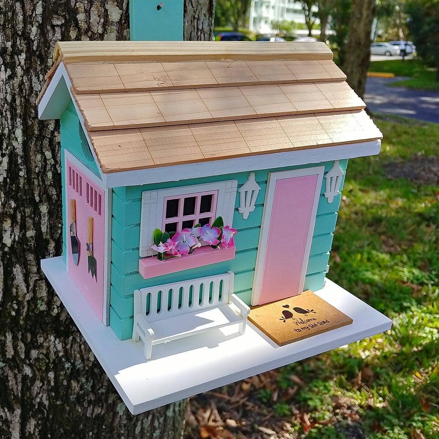 She Shed Birdhouse V2 - Handcrafted Wooden Bird House for Garden, Backyard & Outdoor Decor - Perfect Gift for Bird Lovers & Nature Enthusiasts