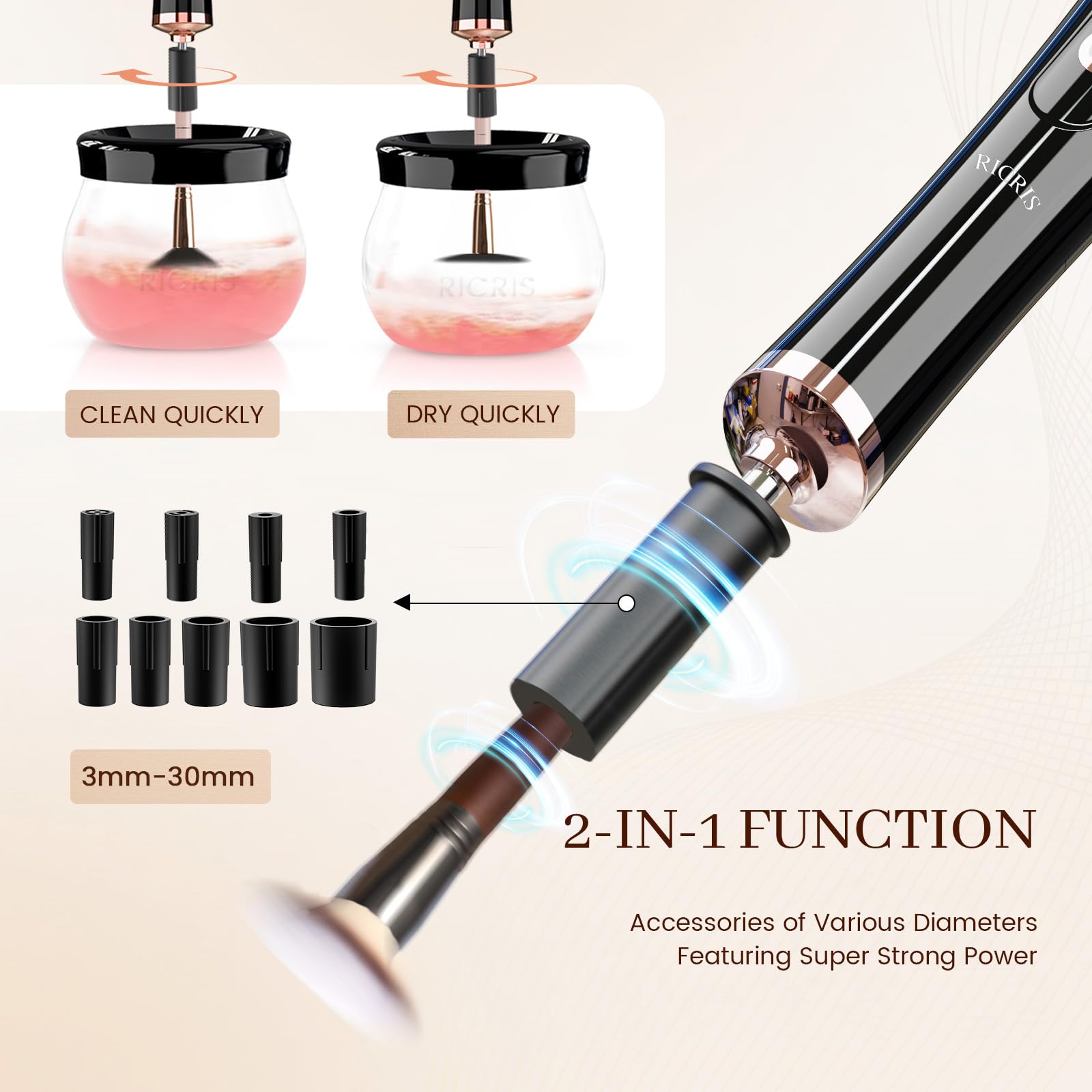 Premium Electric Makeup Brush Cleaner & Dryer - Automatic Fast Cleaning Spinner Machine for Cosmetics Brushes (Black) | Perfect for Home, Salon & Professional Makeup Artists