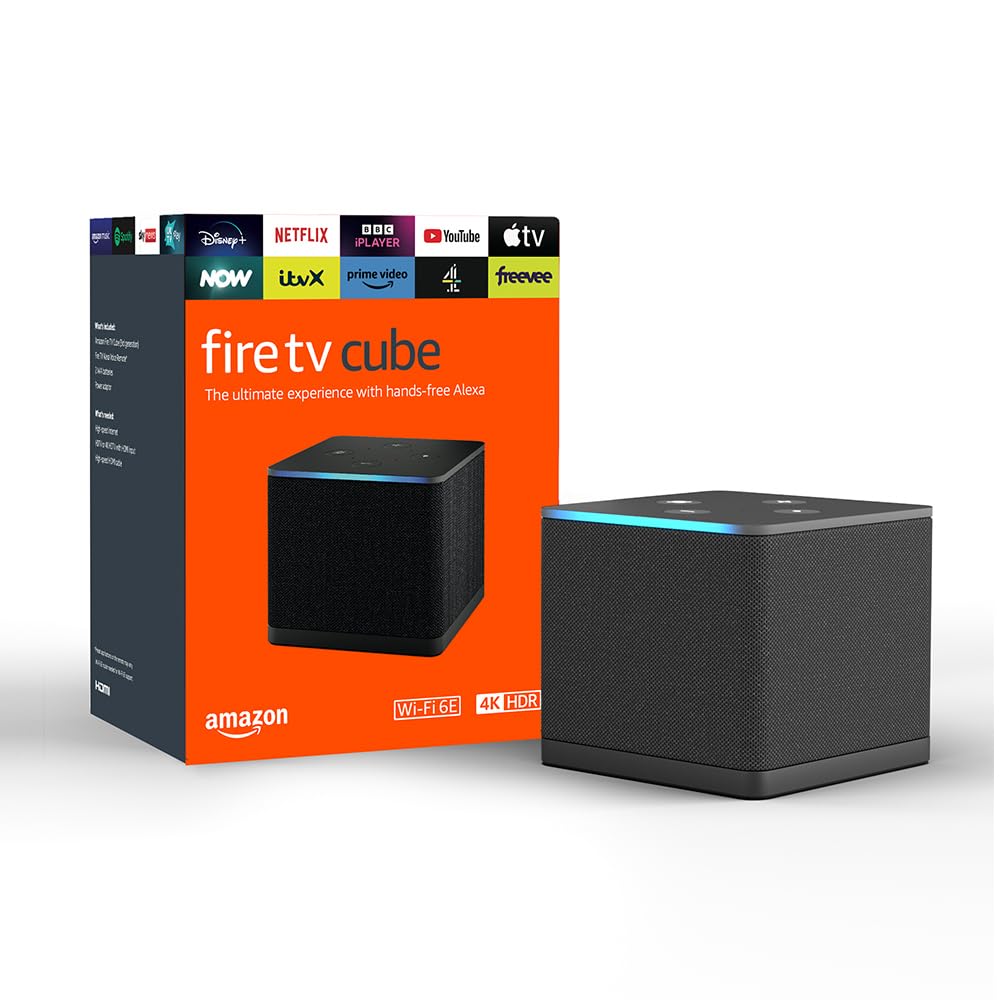 Amazon Fire TV Cube (3rd Gen) - Hands-Free Streaming Media Player with Alexa, Wi-Fi 6E, 4K Ultra HD | Smart Home Control & Entertainment Hub for Living Room & Bedroom
