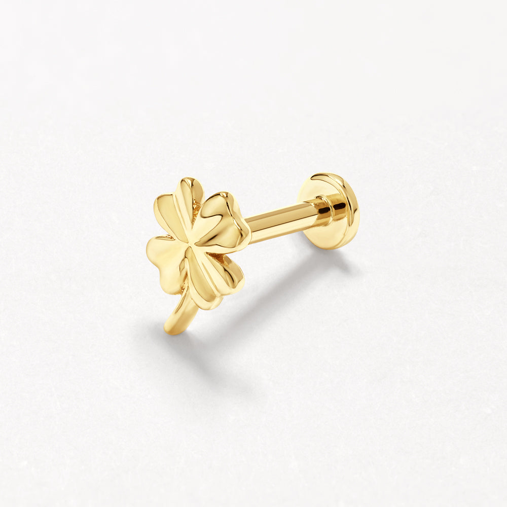 10k Gold Lucky Clover Helix Single Stud Earrings - Perfect for Everyday Wear & Special Occasions