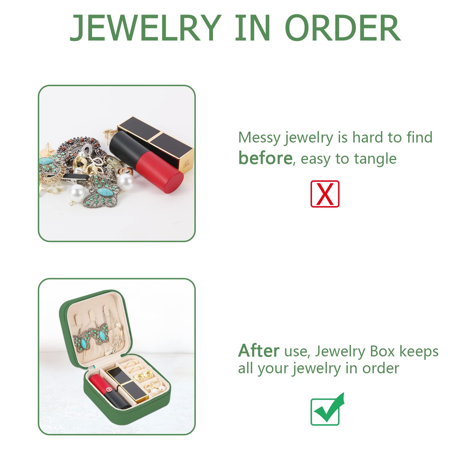 Portable Travel Jewelry Organizer Box - Mini Jewelry Case for Rings, Earrings, Necklaces - Compact Jewelry Storage & Display for Women - Perfect for Travel, Gifts & Home Organization