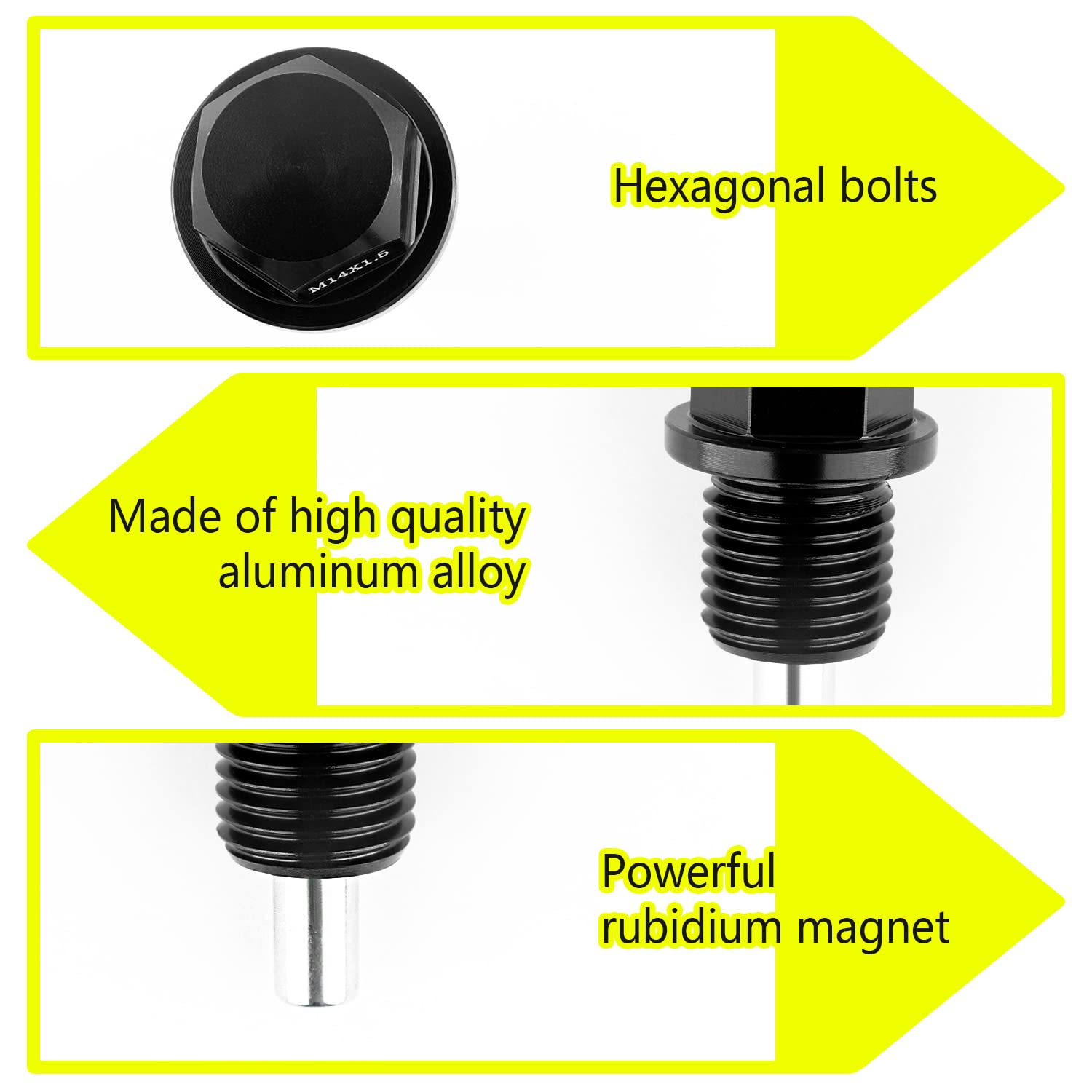 M14 x1.5 Magnetic Oil Drain Plug Kit with Gaskets - Compatible with Honda Civic, Accord, Clarity, City & Acura CL, CSX - Black Engine Oil Drain Plug Accessory - Perfect for Oil Changes & Engine Maintenance