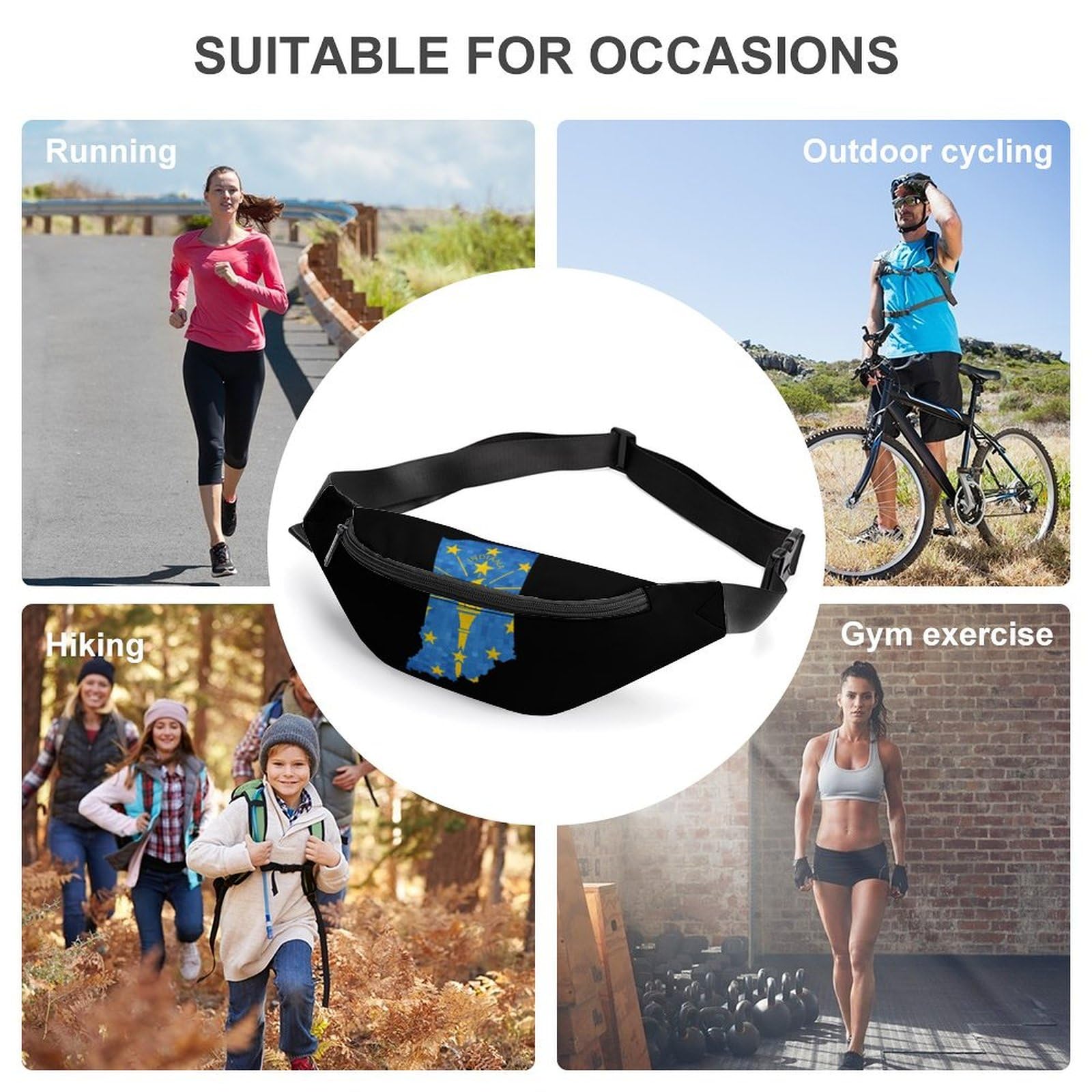 **Indiana State Map Belt Bag - Adjustable Waist Pouch & Crossbody Bag for Women & Men - Perfect for Hiking, Travel & Outdoor Adventures**