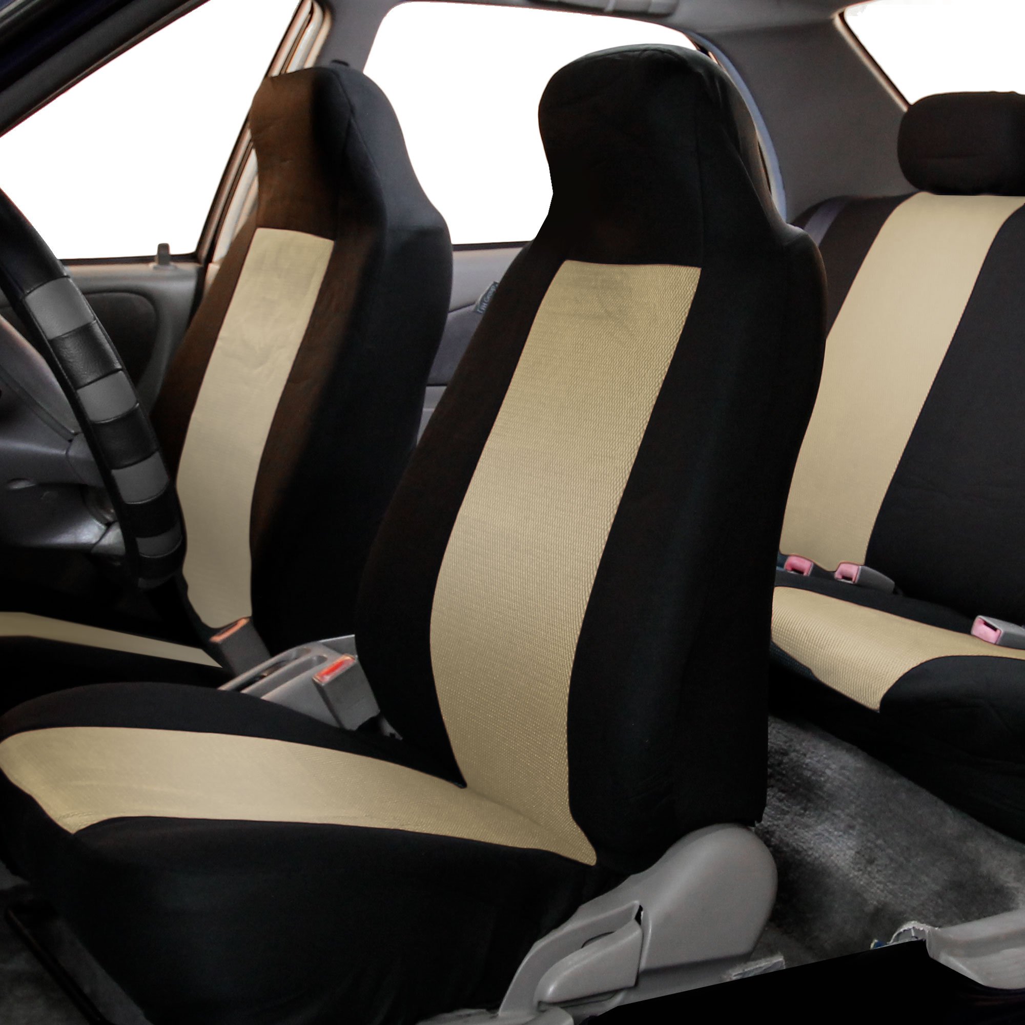 TLH Classic Beige Universal Fit Washable Car Seat Covers - Front Set for Bucket Seats (1-Piece) | Compatible with SUV, Sedan, Van | Durable & Stylish Protection for Daily Commute, Road Trips & Family Travel
