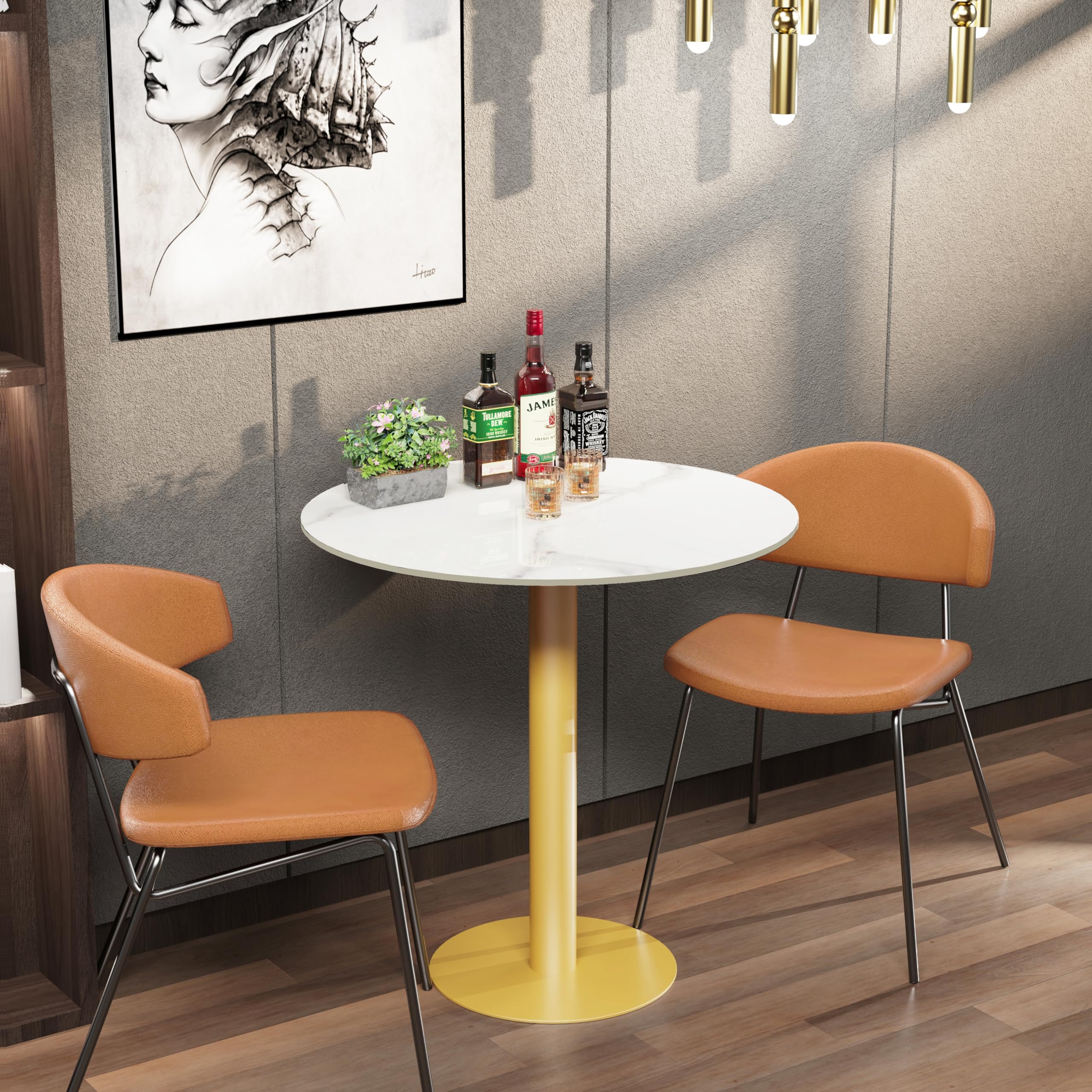 Wisfor Sintered Stone Dining Table - 30 Inch Round Modern Coffee Table for Living Room, Bar Height (30.7
