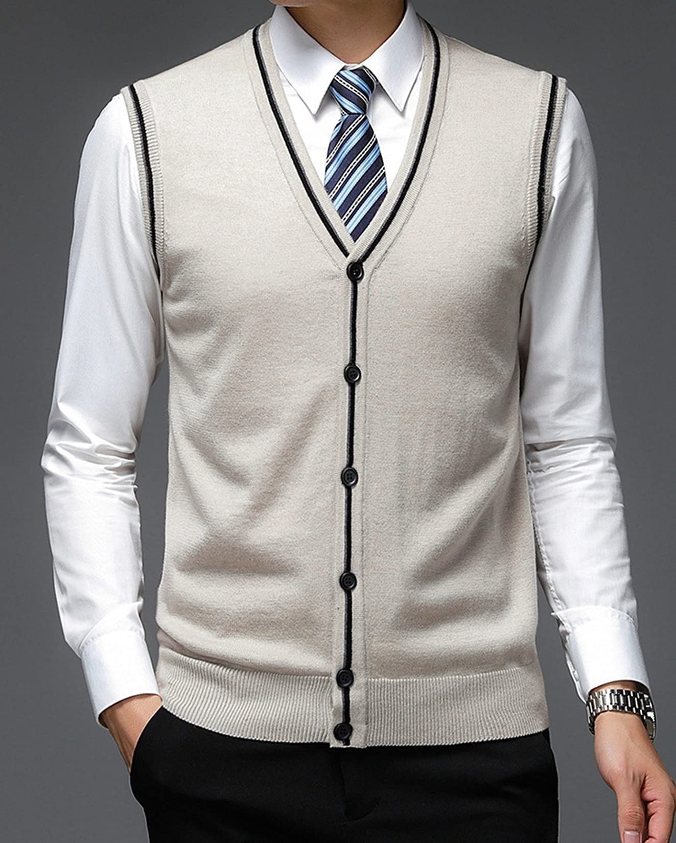 Dawwoti Men's Knitted Vest Cardigan - Sleeveless Button Front for Casual Wear