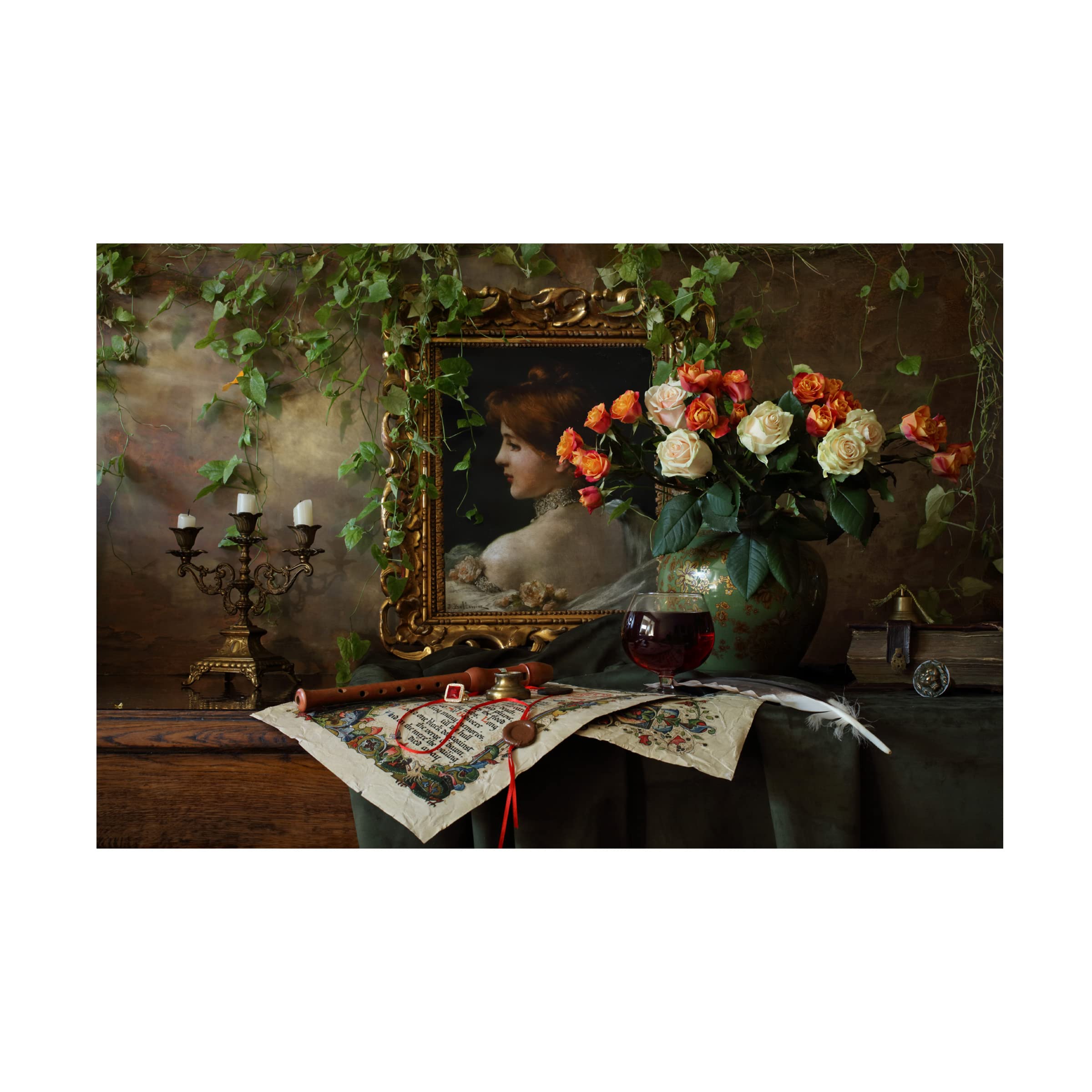 Still Life With Flowers And Picture Canvas Art Print by Andrey Morozov - Floral Wall Decor for Living Room, Bedroom & Office - Trademark Fine Art Collection