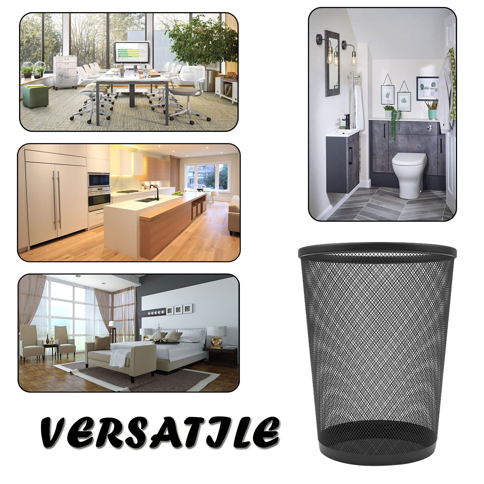 Evadow 3 Pack 12L Mesh Waste Paper Bin - Lightweight Metal Wire Trash Can for Home & Office, Circular Garbage Basket (260mm x 235mm x 190mm) - Perfect for Desks, Bathrooms, Bedrooms & Dorm Rooms