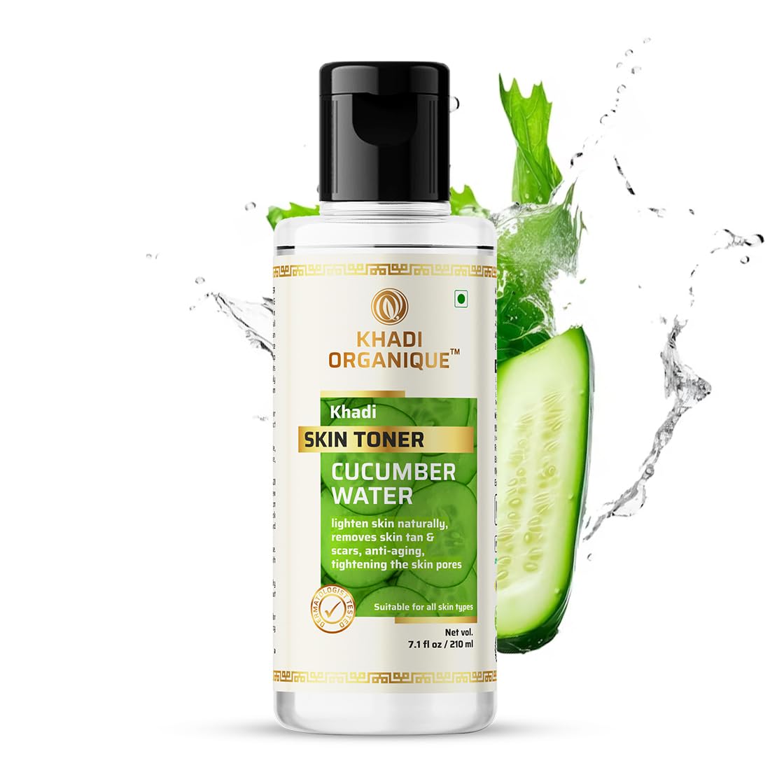 Khadi Organique Cucumber Water & Activated Charcoal Skin Toner - Removes Dead Skin Cells, Dirt & Pollutants | Refreshing Facial Toner for Oily & Acne-Prone Skin | Perfect for Daily Skincare Routine & Post-Cleansing Treatment