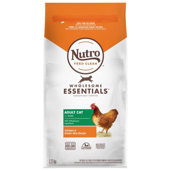 Nutro Wholesome Essentials Adult Dry Cat Food with Chicken & Brown Rice - 5lb Bag for Healthy Digestion & Shiny Coat - Perfect for Indoor & Outdoor Cats