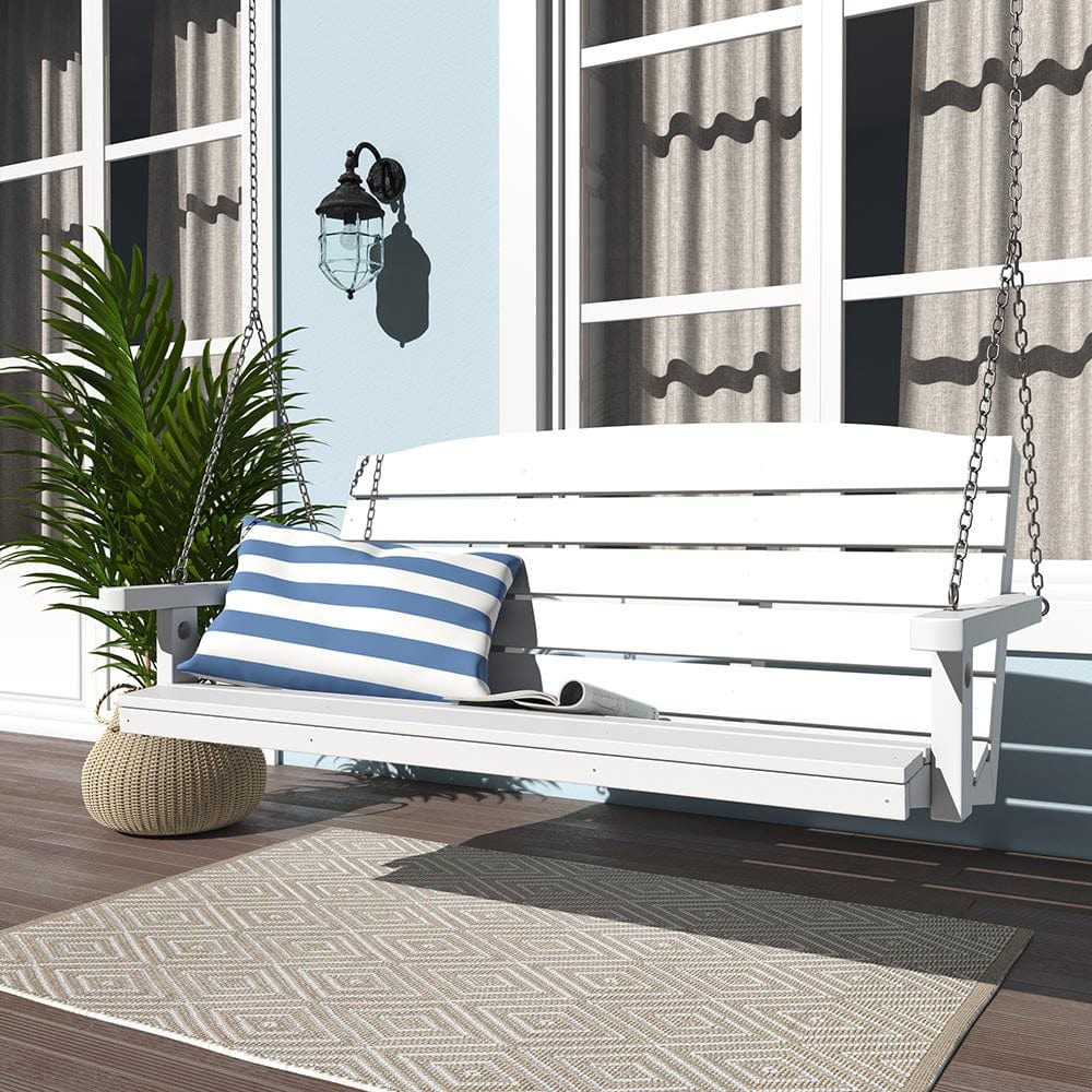 SimplyPoly 5 Foot Amish-Made Classic Recycled Plastic Porch Swing - Weathered Wood Finish - Outdoor Patio, Garden, Backyard Relaxation Swing for Porch Decor