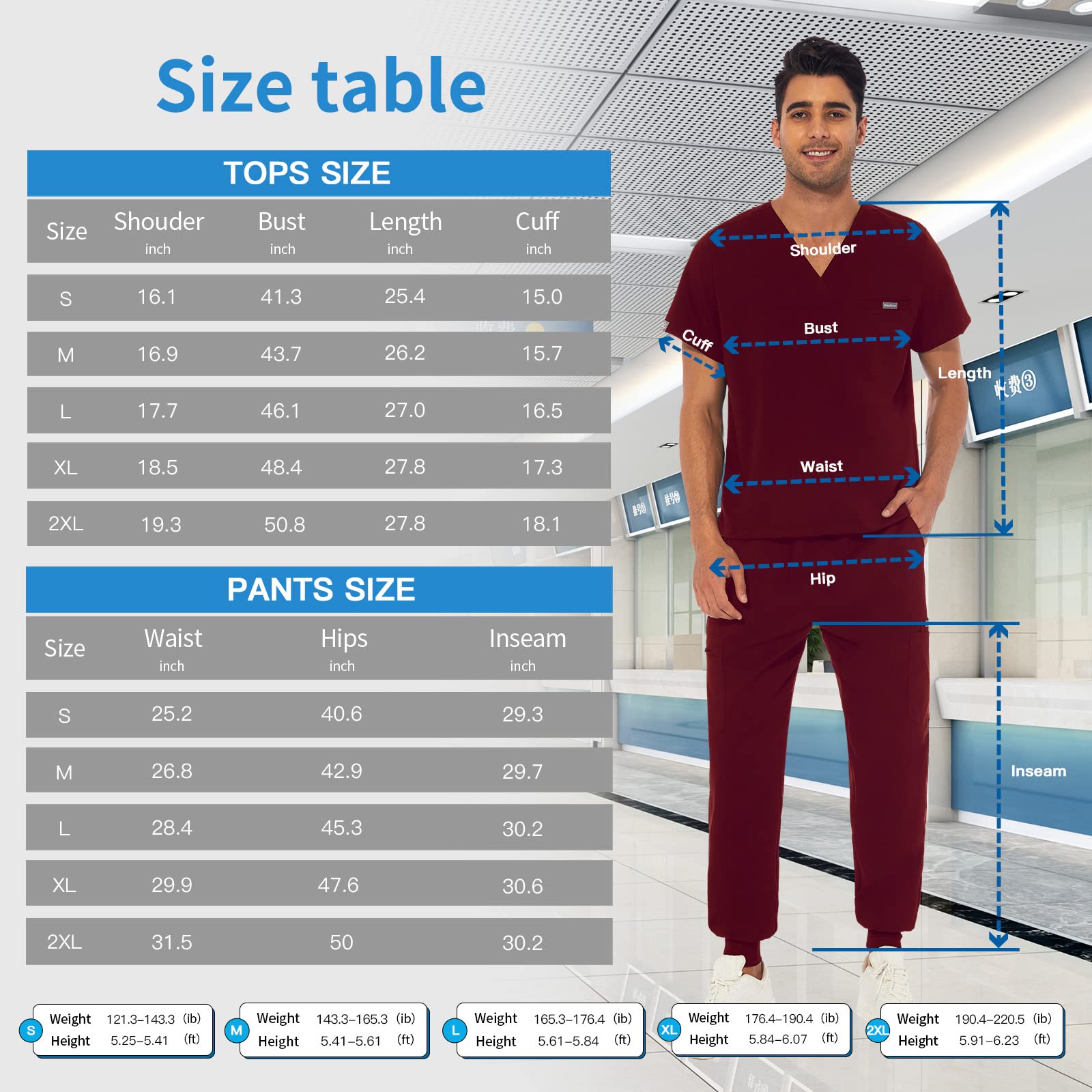 VIAOLI Men's Athletic Scrub Set - V-Neck Top & Yoga Jogger Pants with 8 Pockets - Breathable Medical Uniform for Nurses, Doctors & Healthcare Workers - Perfect for Hospital Shifts, Clinics & Long Work Hours