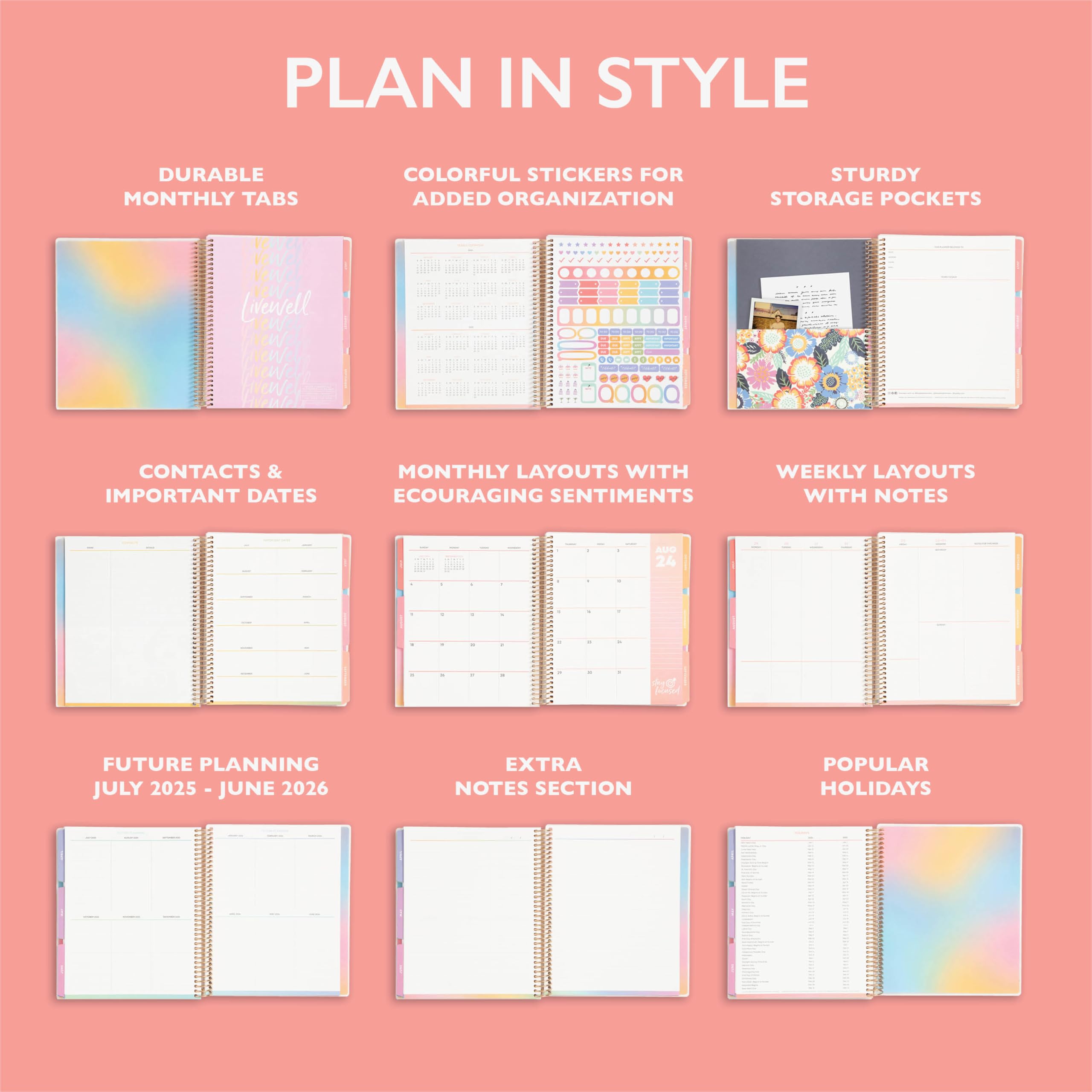 Blue Sky Livewell 2024-2025 Academic Planner - 7x9 Inch Weekly & Monthly Organizer with Floral Flexible Wirebound Cover - Perfect for Students, Teachers & Office Professionals - School, Work & Personal Scheduling