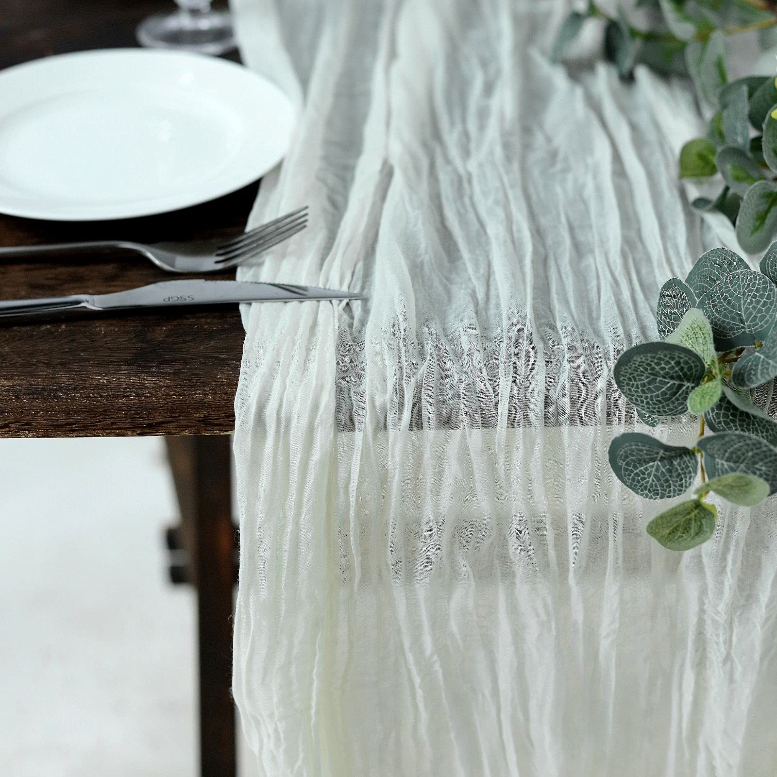 10ft Ivory Cheesecloth Table Runner - Semi-Sheer Gauze Fabric for Weddings, Bridal Showers & Rustic Boho Decor - Perfect for Summer Parties, Dining Table & Event Decorations