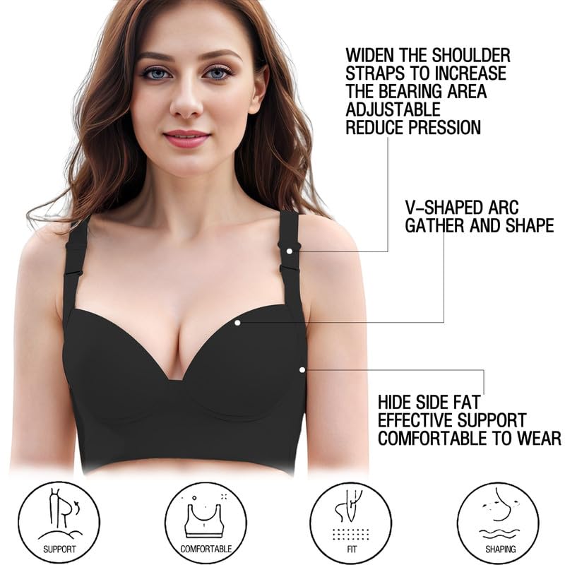 Women's Filifit Shapewear Uplift Bra - Seamless Full Back Coverage Push Up Bra for Back Fat Smoothing & Body Shaping | Perfect for Everyday Wear, Special Occasions & Postpartum Support