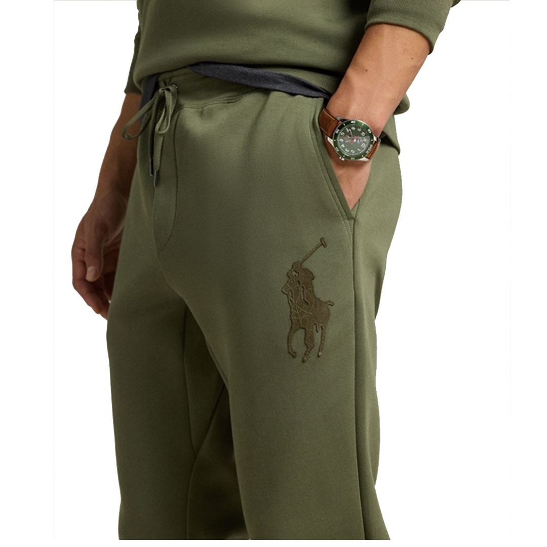 Thermal Green Leather Pony Double Knit Jogger Pants - Warm & Stylish Winter Workout & Lounge Wear for Men & Women