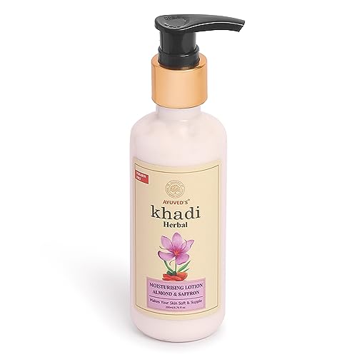 AYUVED'S KHADI Herbal Almond Moisturizing Lotion for Soft & Supple Skin - 200ml | Natural Ayurvedic Body Lotion for Dry Skin Care, Daily Hydration & Nourishment | Perfect for Winter Skincare Routine & Sensitive Skin Types