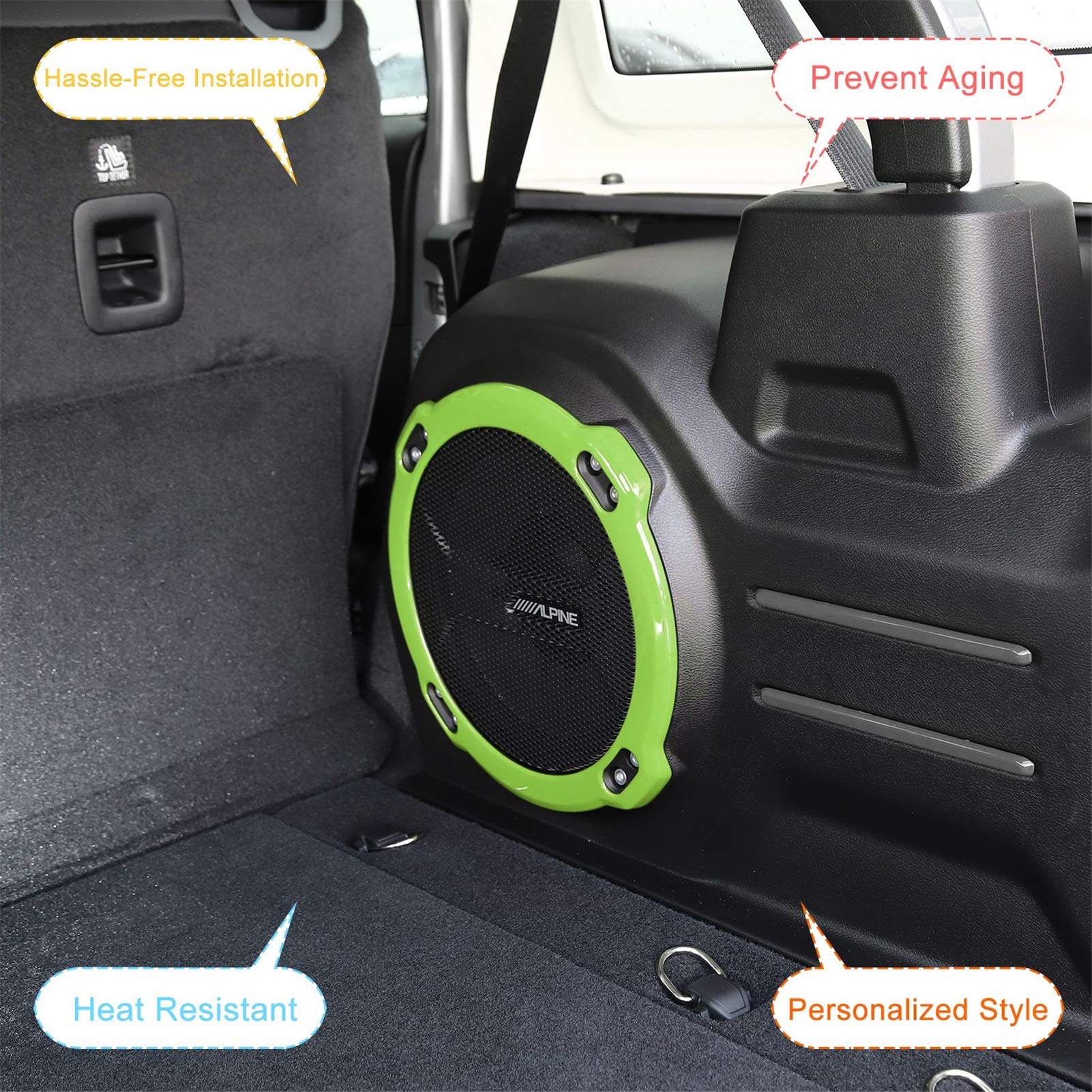 JeCar ABS Trunk Subwoofer Speaker Trim Cover - Interior Accessory for 2018-2023 Jeep Wrangler JL/JLU/Rubicon (Green) | Enhanced Bass Protection & Stylish Upgrade for Off-Road Adventures