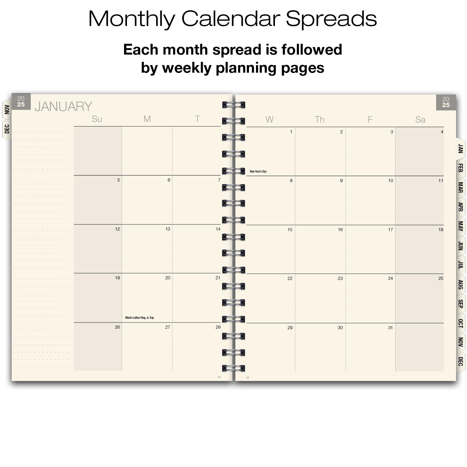 2025 Monthly Weekly Planner with Tabs - 8.5