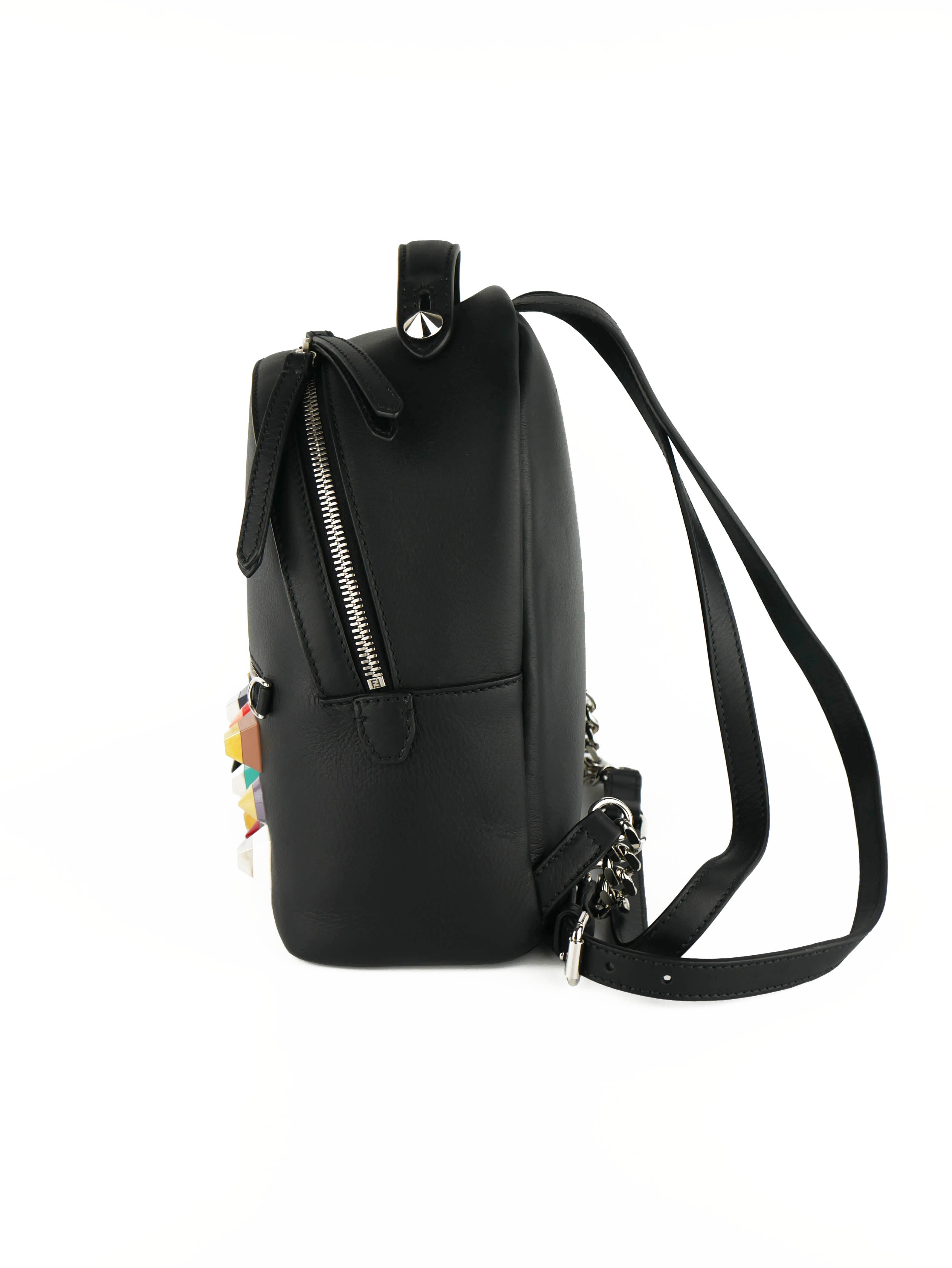 Fendi Black Mini Pyramid Studded Backpack for Women | Luxury Designer Leather Backpack Purse | Perfect for Travel, Shopping & Night Out