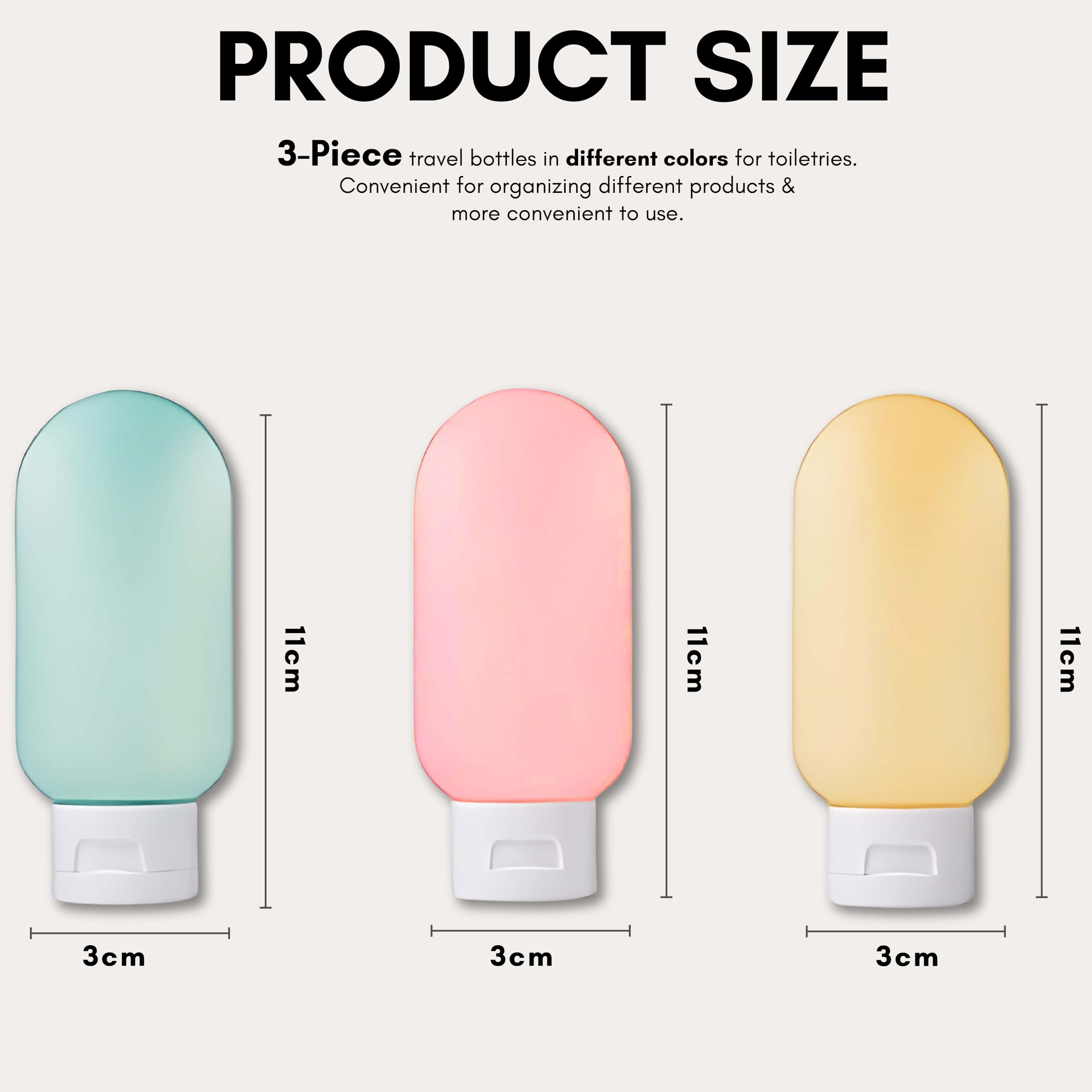 Beauté Secrets 3-Piece Travel Bottle Set - 60ML Leak-Proof Refillable Plastic Containers for Toiletries, Shampoo, Lotion, Cream & Gel | Perfect for Air Travel, Gym, Camping & Vacation Essentials (BS-HR-3)