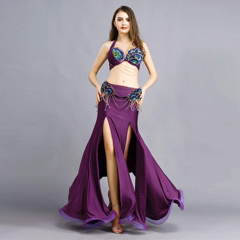 ROYAL SMEELA Women's Belly Dance Costume Set - Belly Dancing Skirt, Bra & Belt - Professional Bellydance Outfit for Performances, Carnival & Halloween