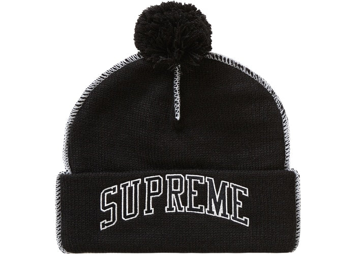 Supreme Contrast Stitch Beanie - Black Winter Hat for Men & Women - Warm Knit Skull Cap for Cold Weather, Outdoor Activities & Streetwear Fashion
