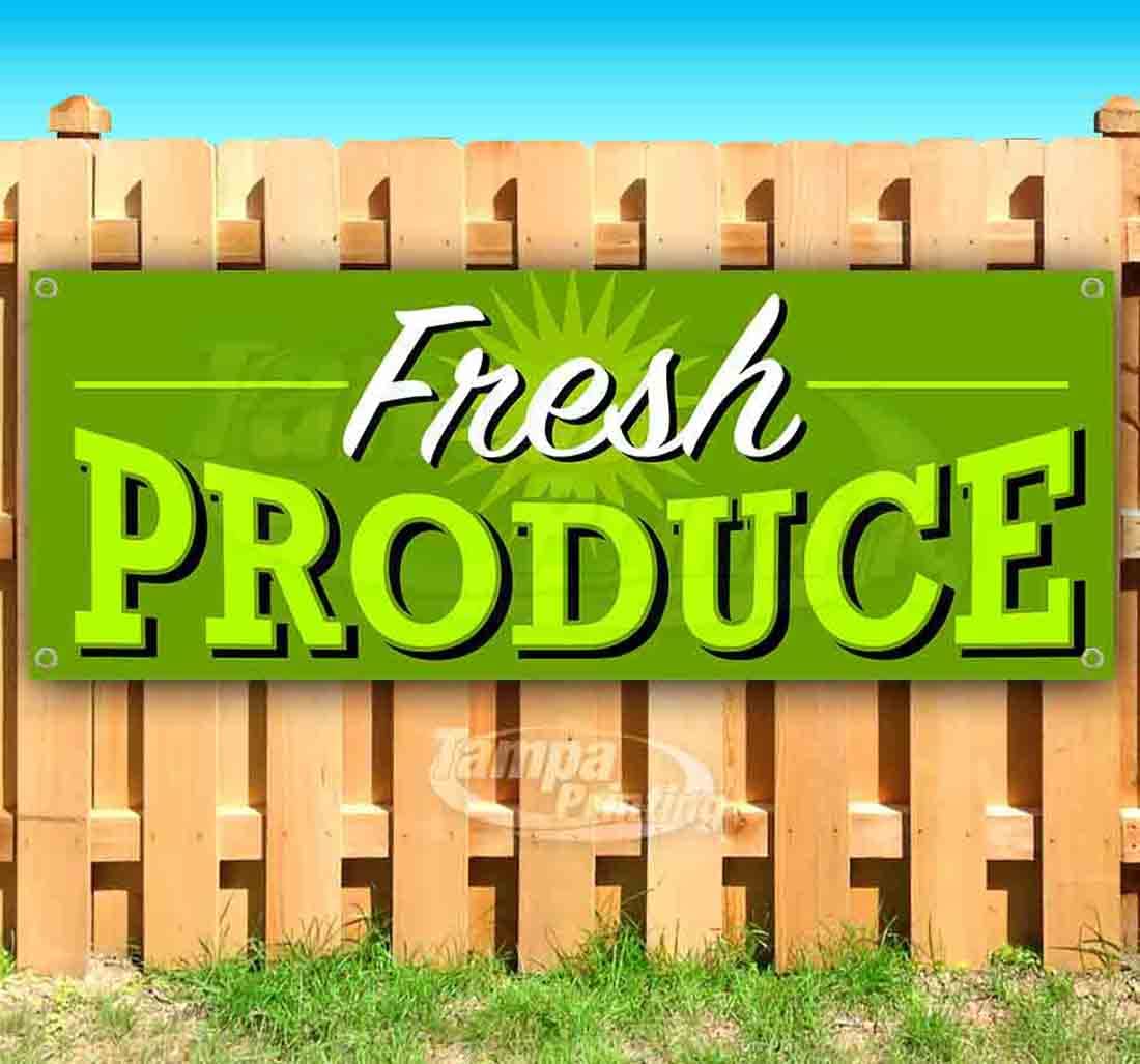 13 oz Heavy-Duty Vinyl Fresh Produce Banner - Single-Sided with Metal Grommets | Durable Non-Fabric Sign for Farmers Markets, Grocery Stores & Outdoor Events