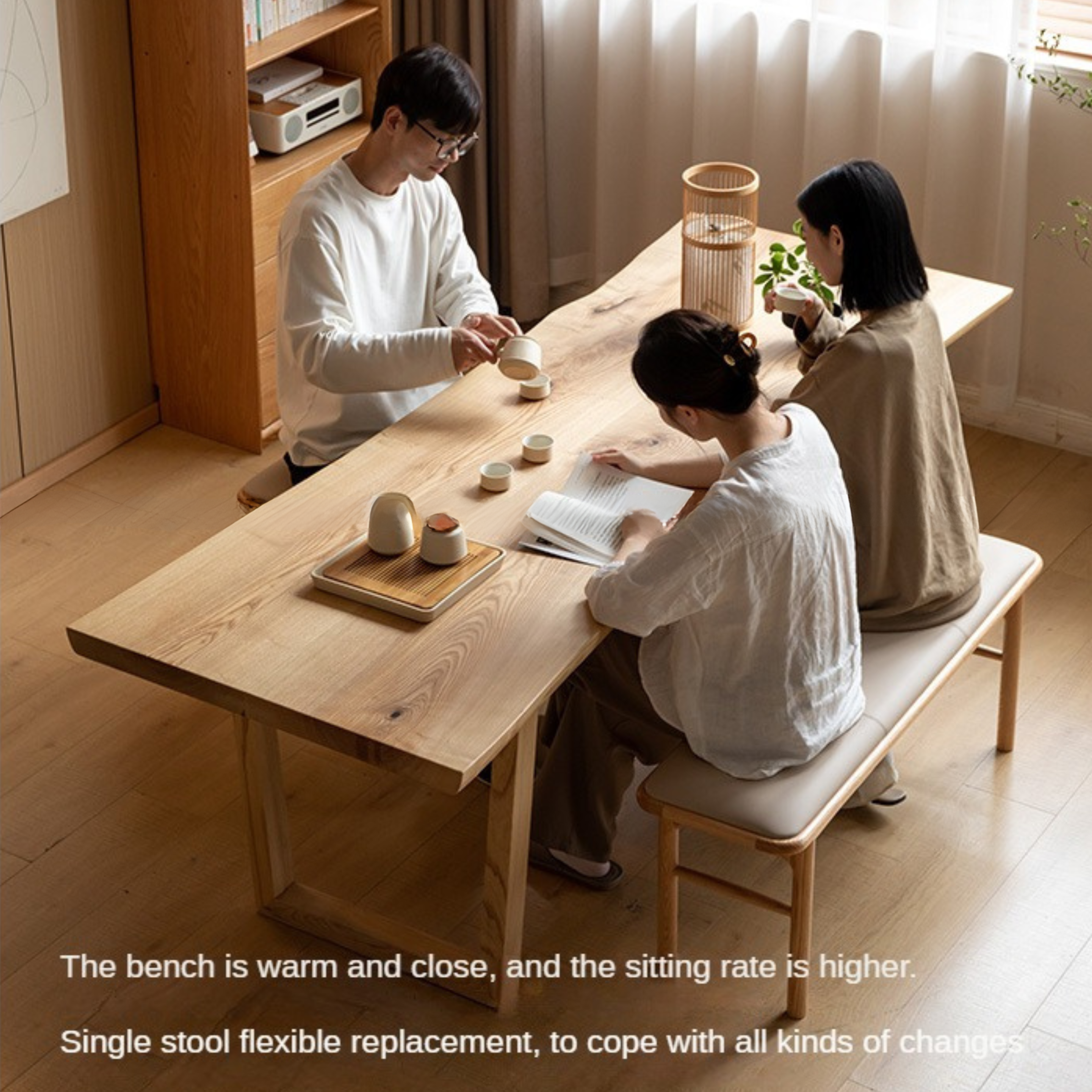 Solid Oak Wood Modern Soft Tea Stool - Comfortable & Stylish Footrest Ottoman for Living Room, Bedroom, or Tea Ceremony