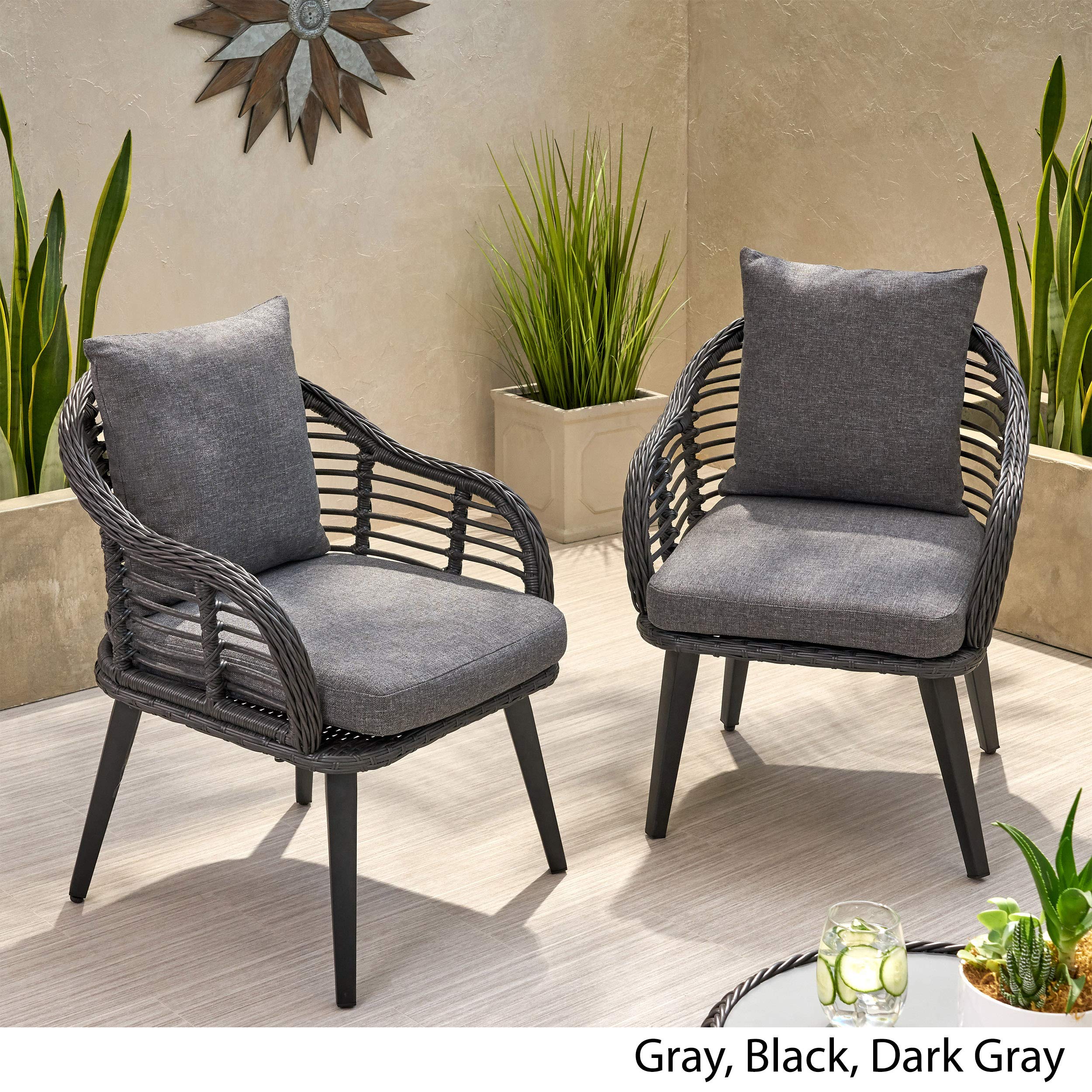 Premium Outdoor Wicker Club Chairs Set of 2 with Cushions - Gray & Dark Gray Patio Furniture for Garden, Poolside & Backyard Relaxation