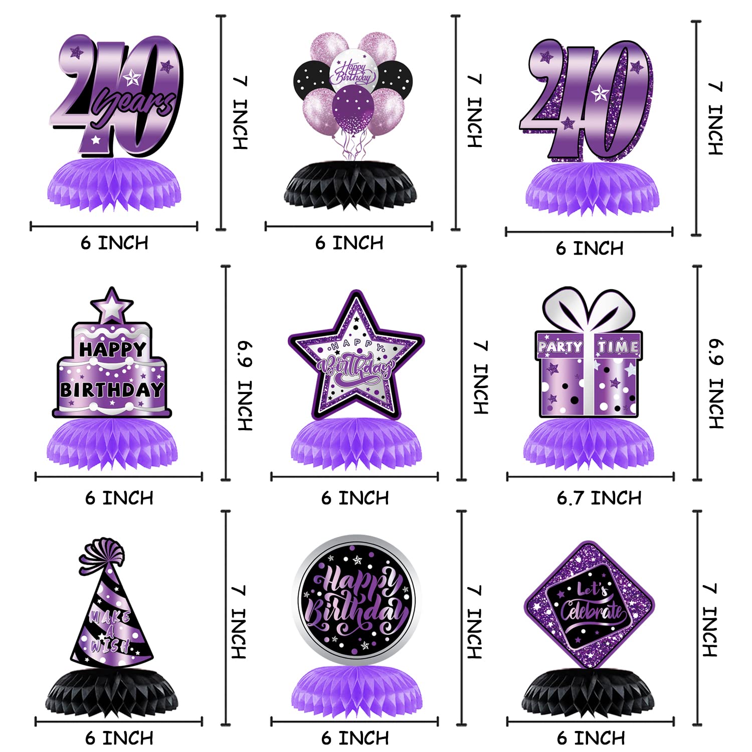 40th Birthday Party Decorations for Women - 9-Piece Purple Table Centerpieces, Cheers to 40 Years Celebration Supplies | Perfect for Milestone Birthday Parties, Anniversary Events & Purple-Themed Gatherings